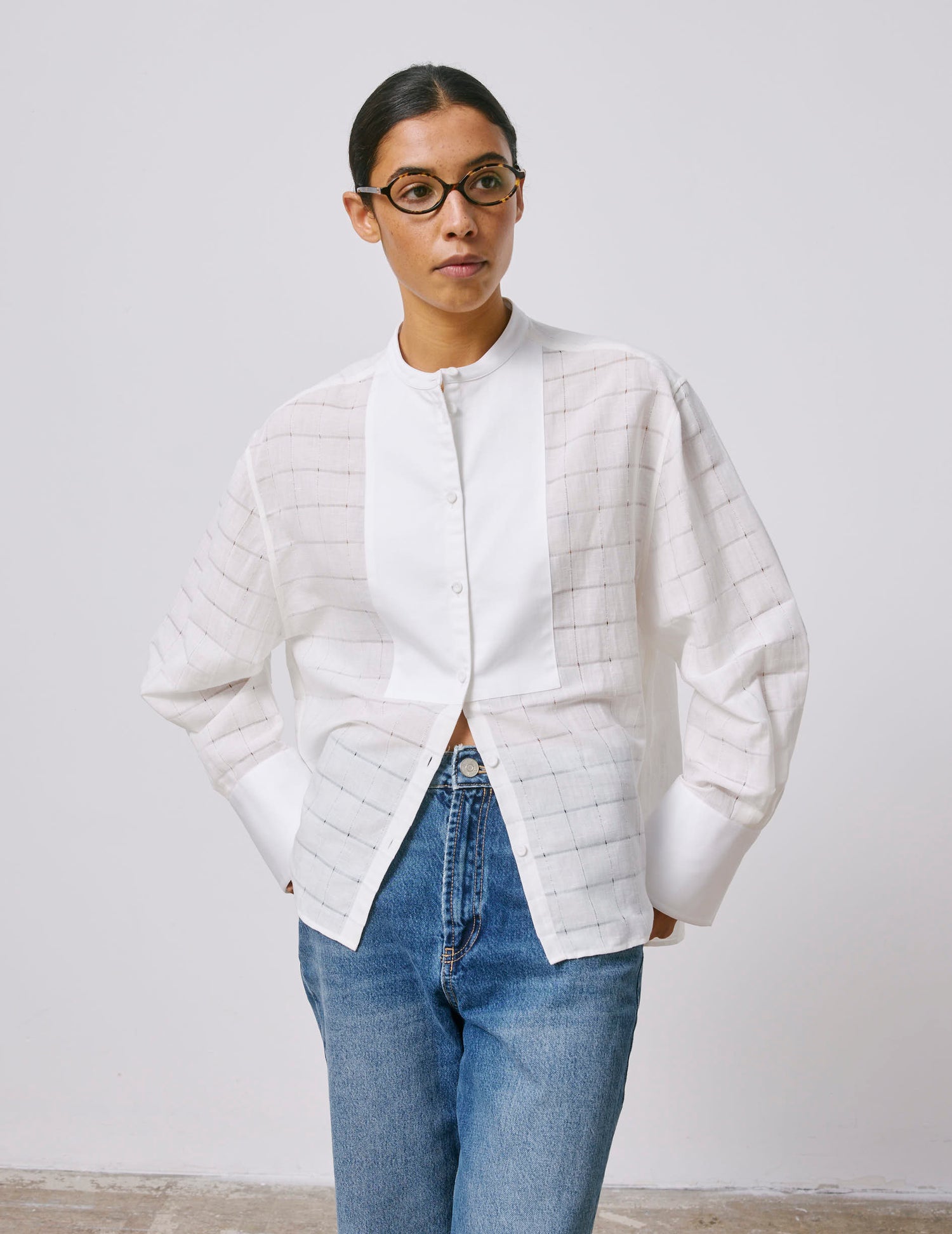Ecru Noelise shirt - Openwork - Officer Collar