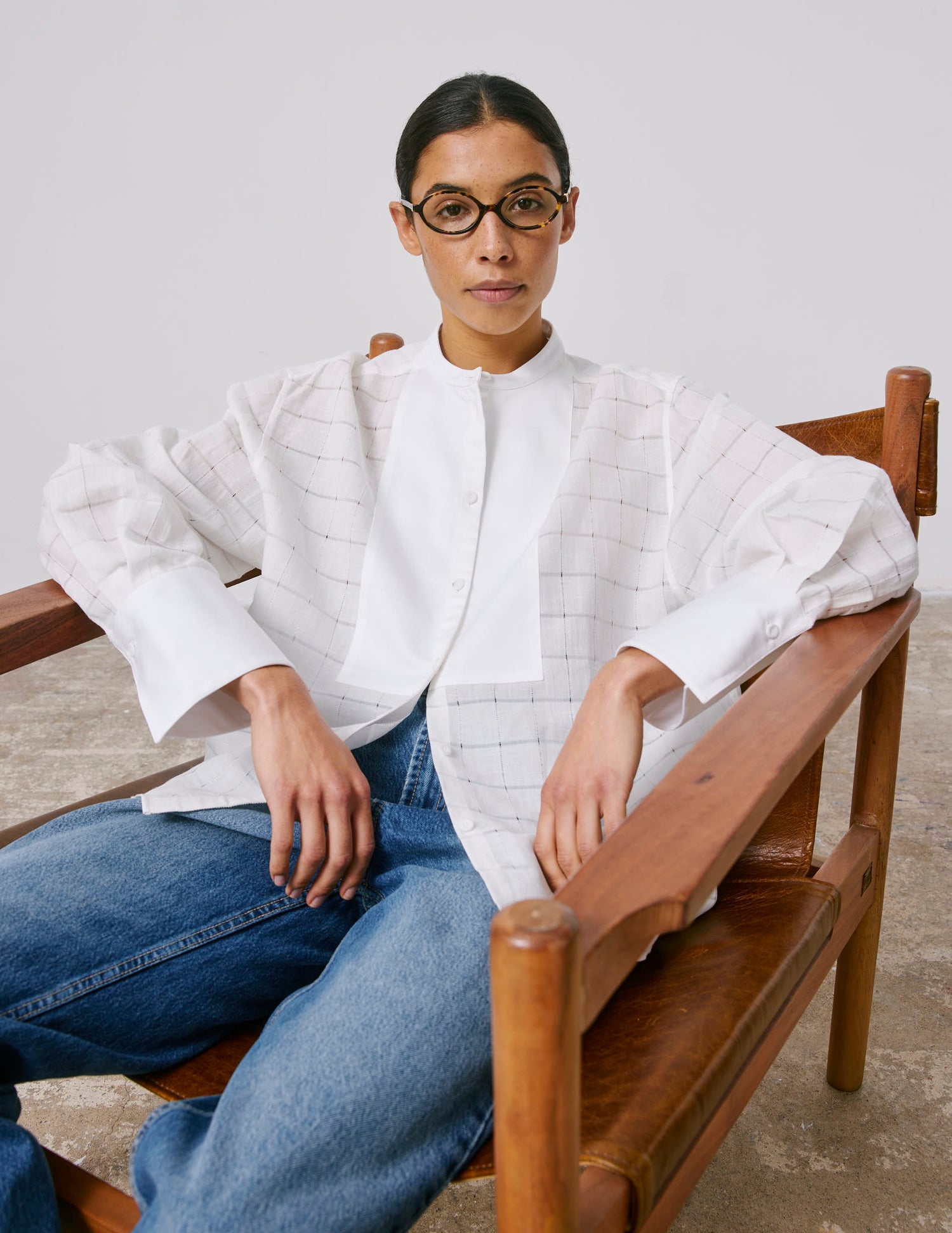 Ecru Noelise shirt - Openwork - Officer Collar#5