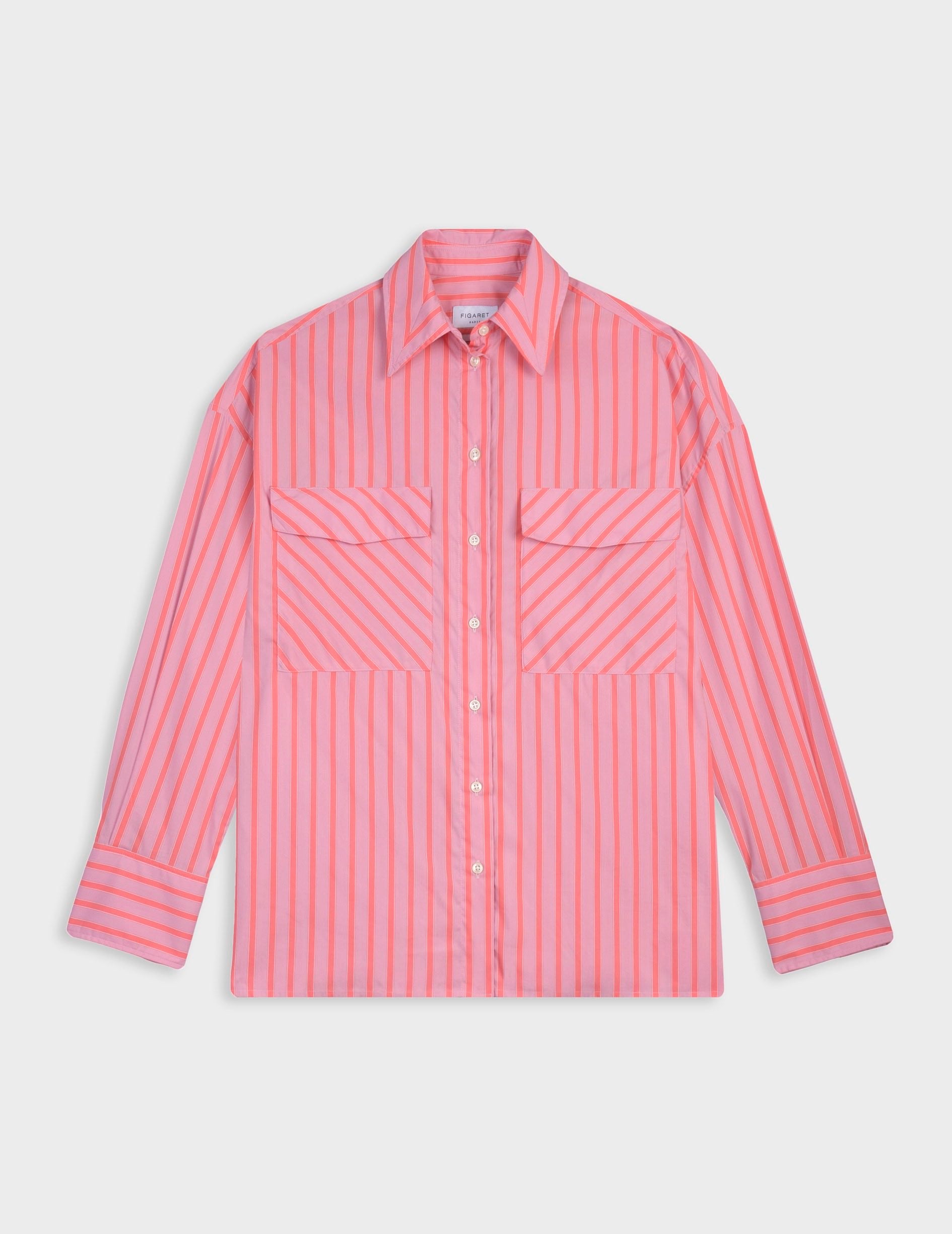 Striped pink Noémia shirt - Poplin - Shirt Collar