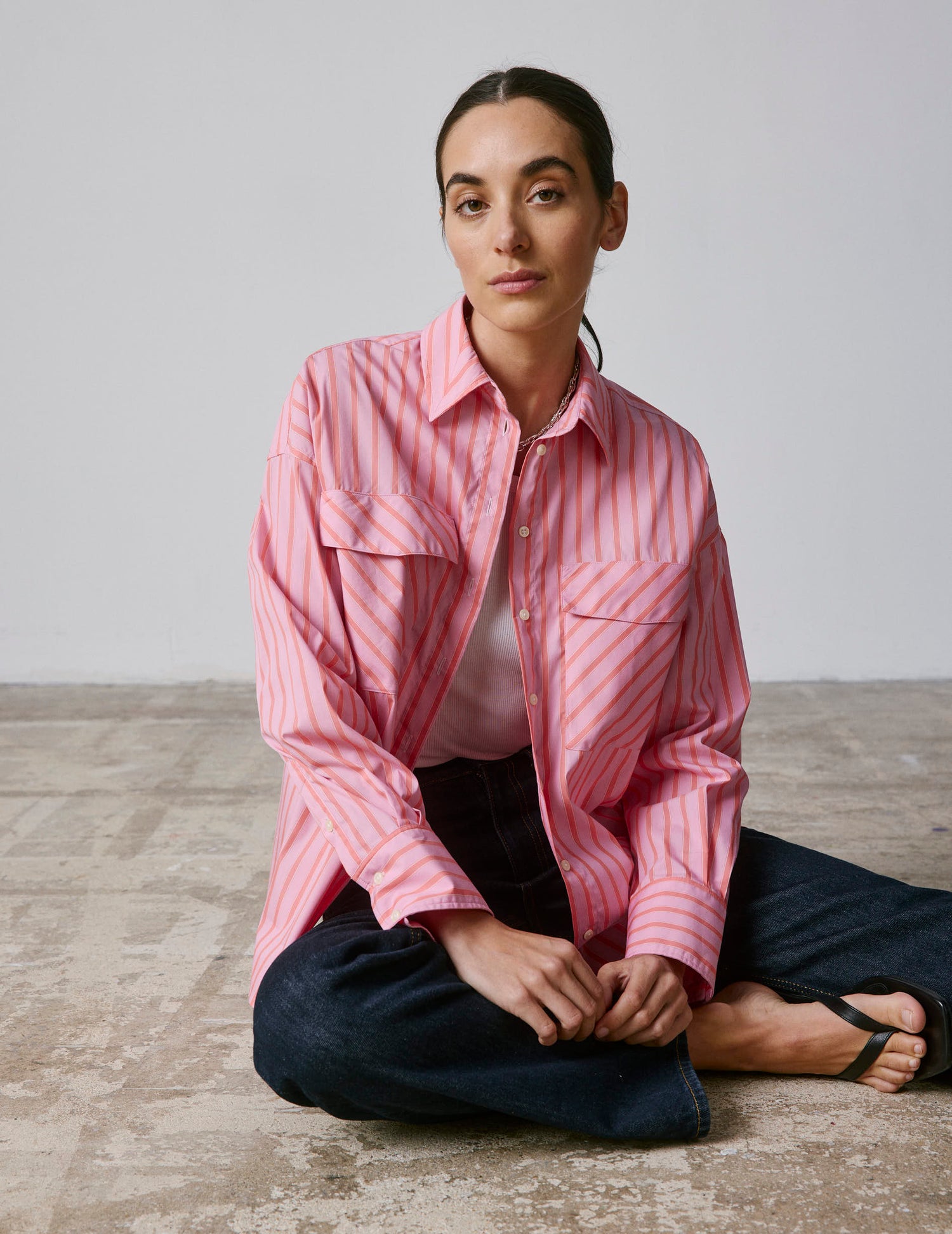 Striped pink Noémia shirt - Poplin - Shirt Collar