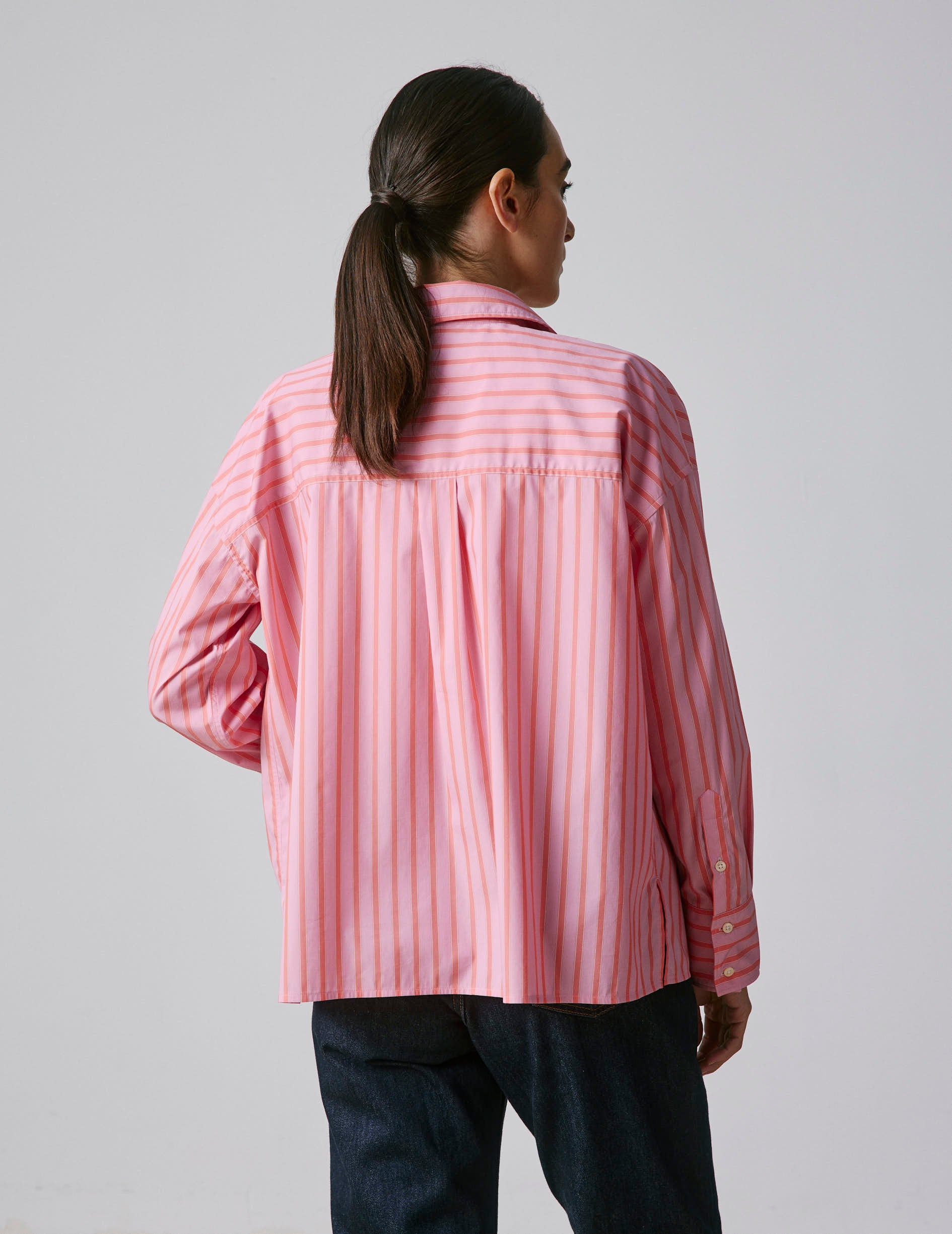 Striped pink Noémia shirt - Poplin - Shirt Collar
