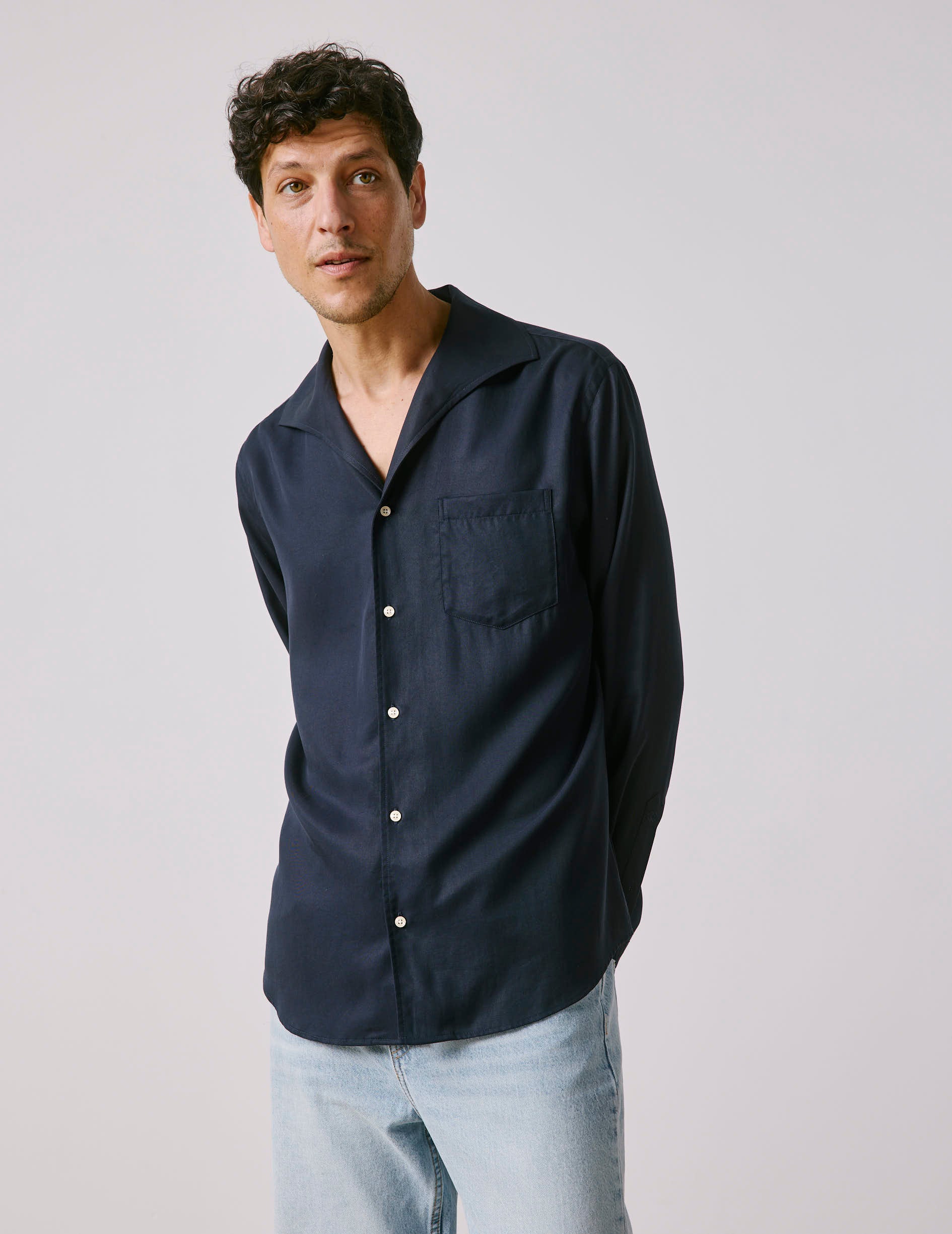 Noé navy shirt - Lyocell - Convertible Collar