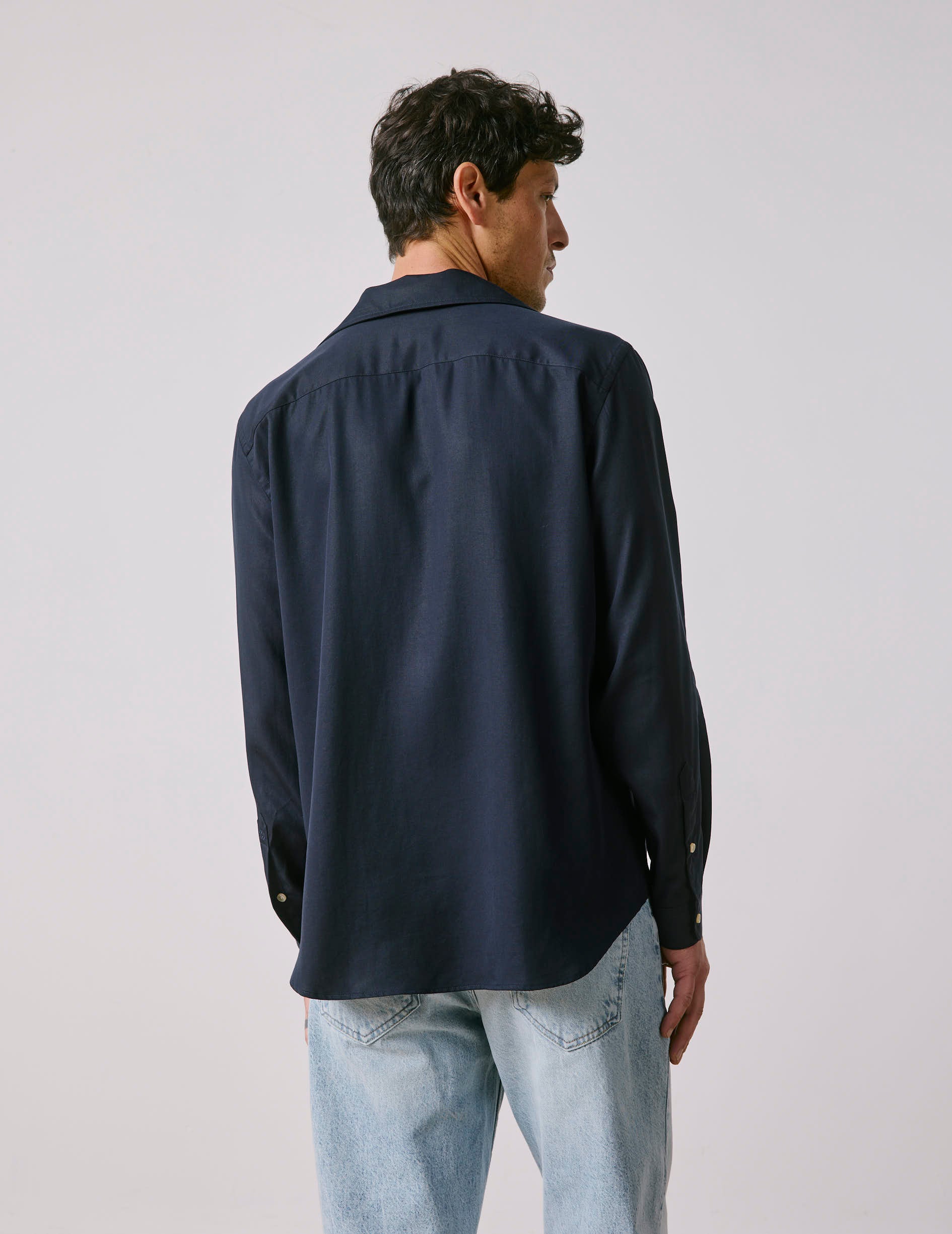 Noé navy shirt - Lyocell - Convertible Collar