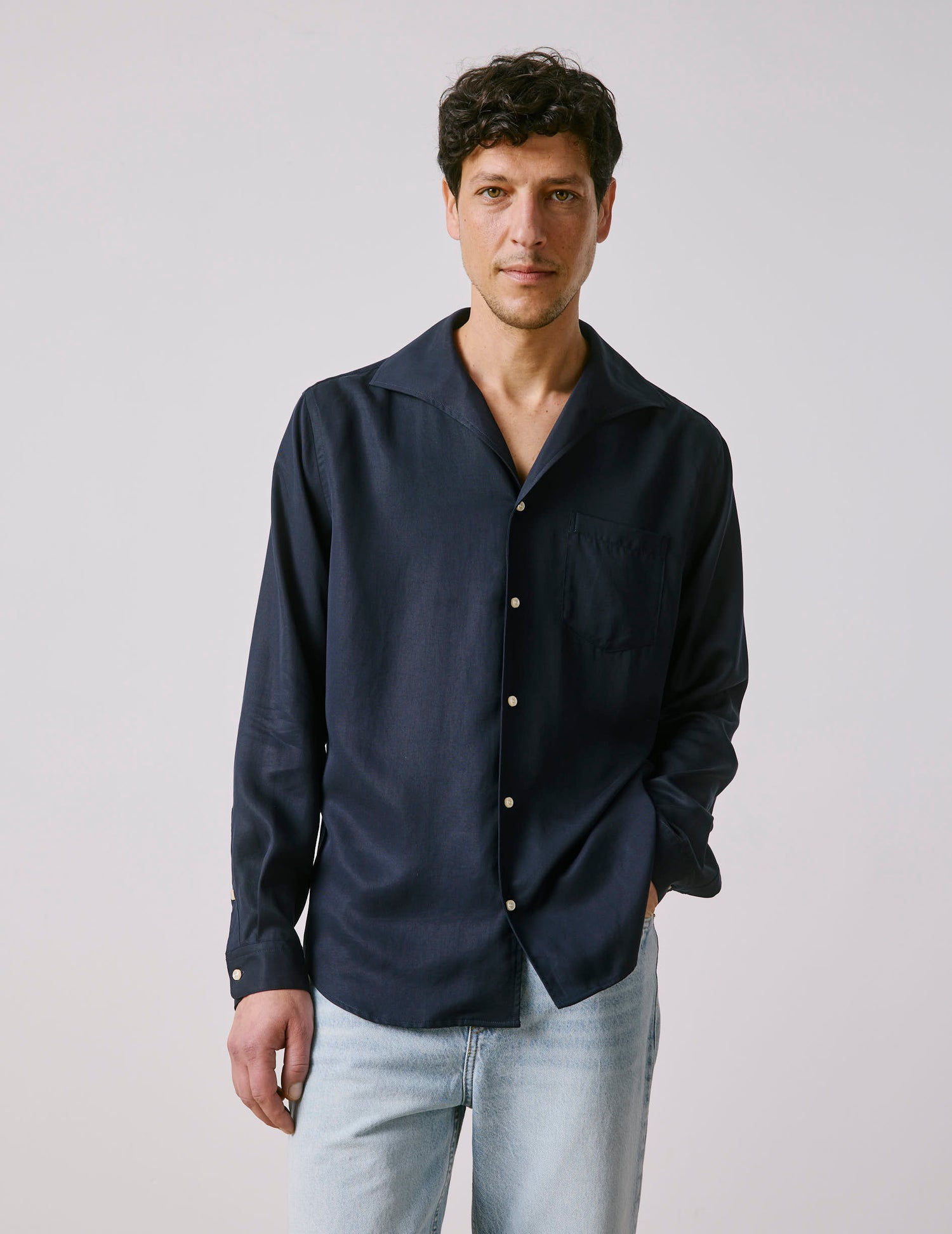 Noé navy shirt - Lyocell - Convertible Collar#4