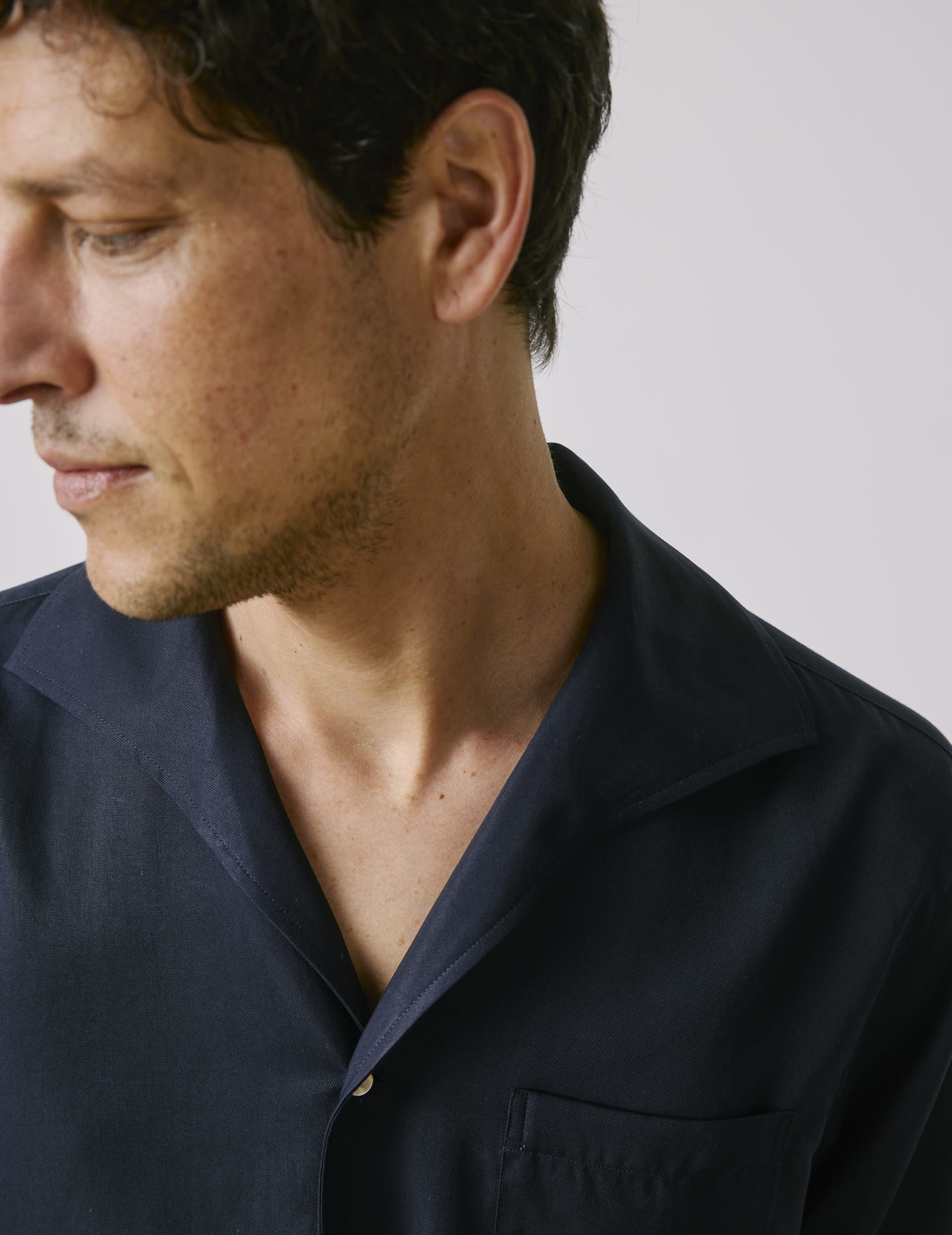 Noé navy shirt - Lyocell - Convertible Collar