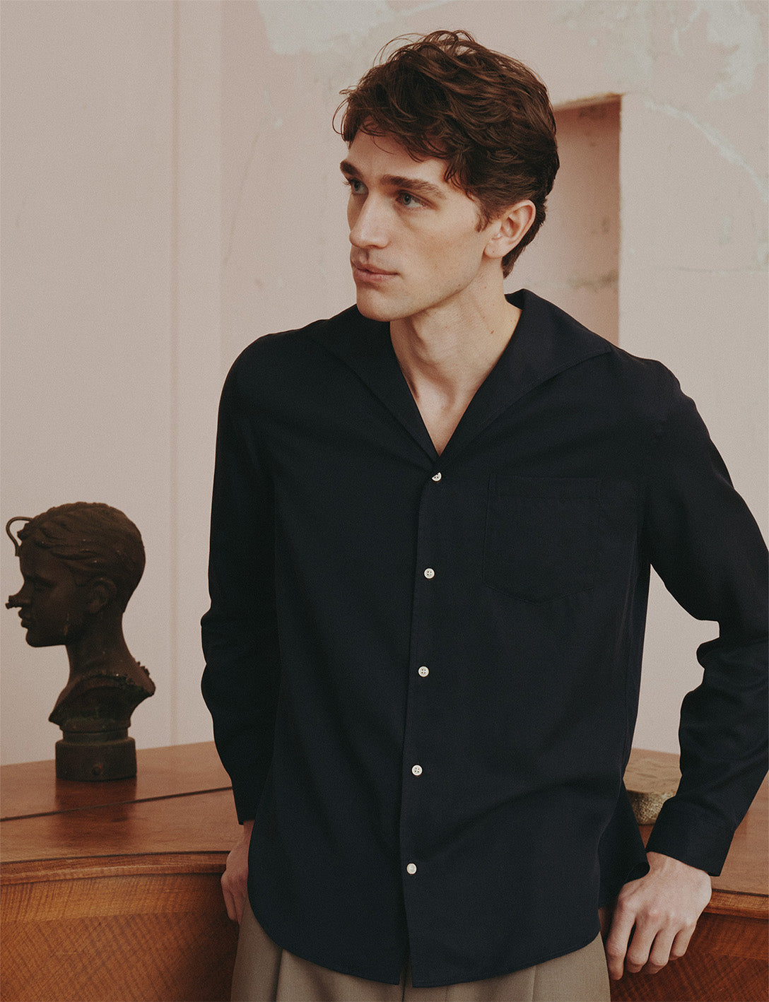 Noé navy shirt - Lyocell - Convertible Collar