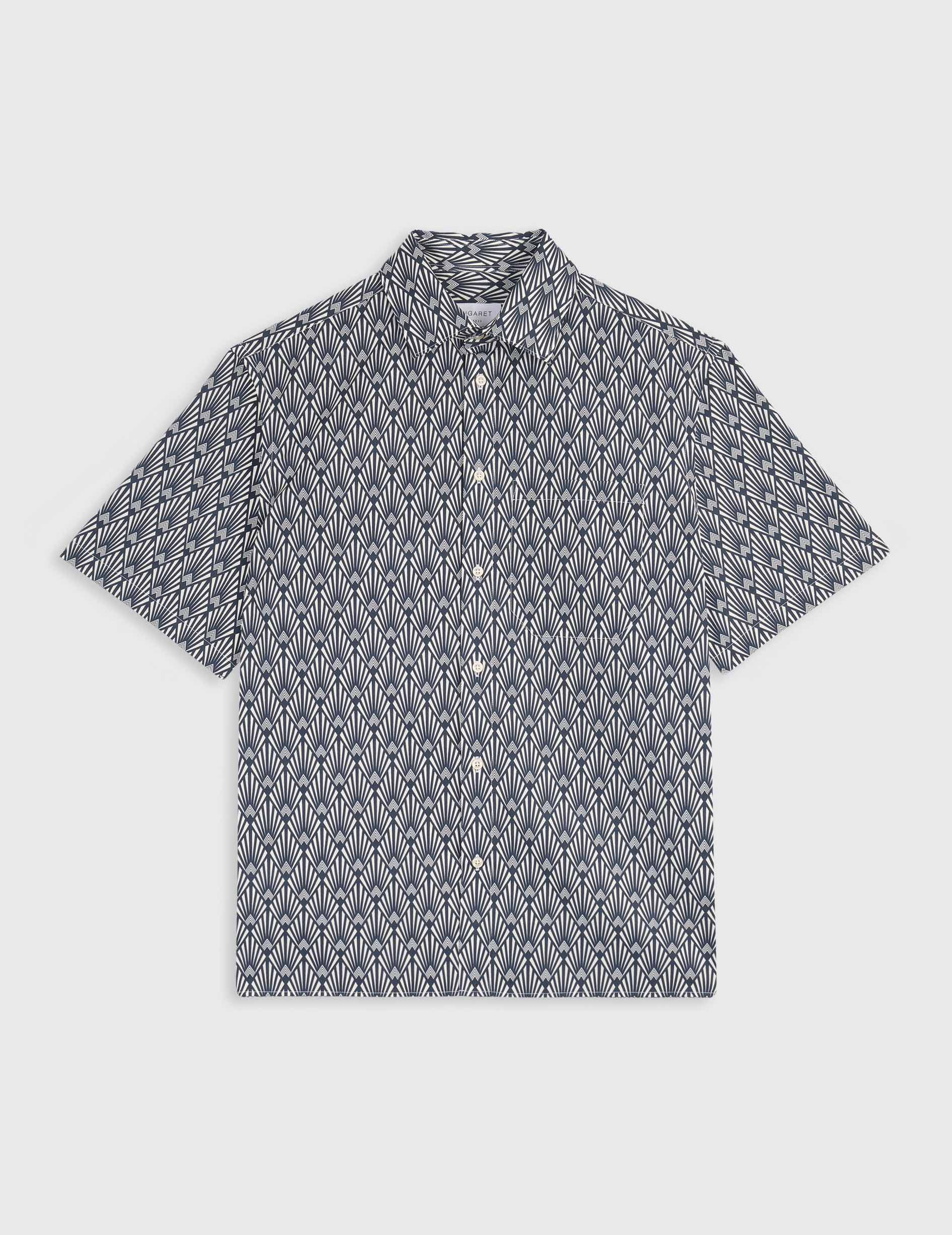 Short-sleeved printed blue Nolhann shirt  - Poplin - French Collar
