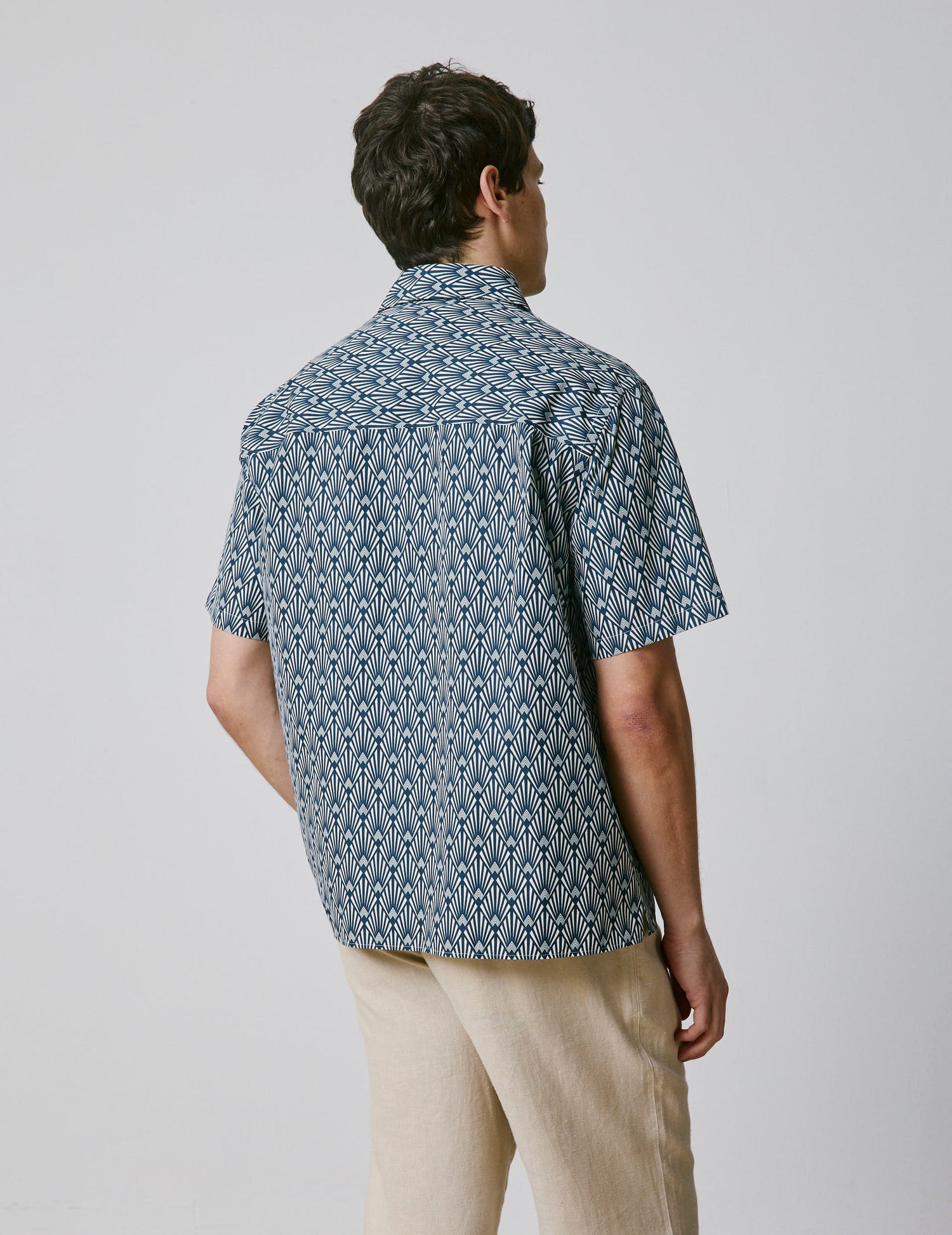 Short-sleeved printed blue Nolhann shirt  - Poplin - French Collar#2