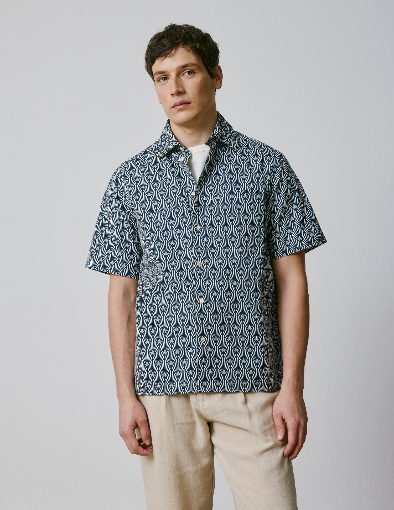 Short-sleeved printed blue Nolhann shirt  - Poplin - French Collar#3