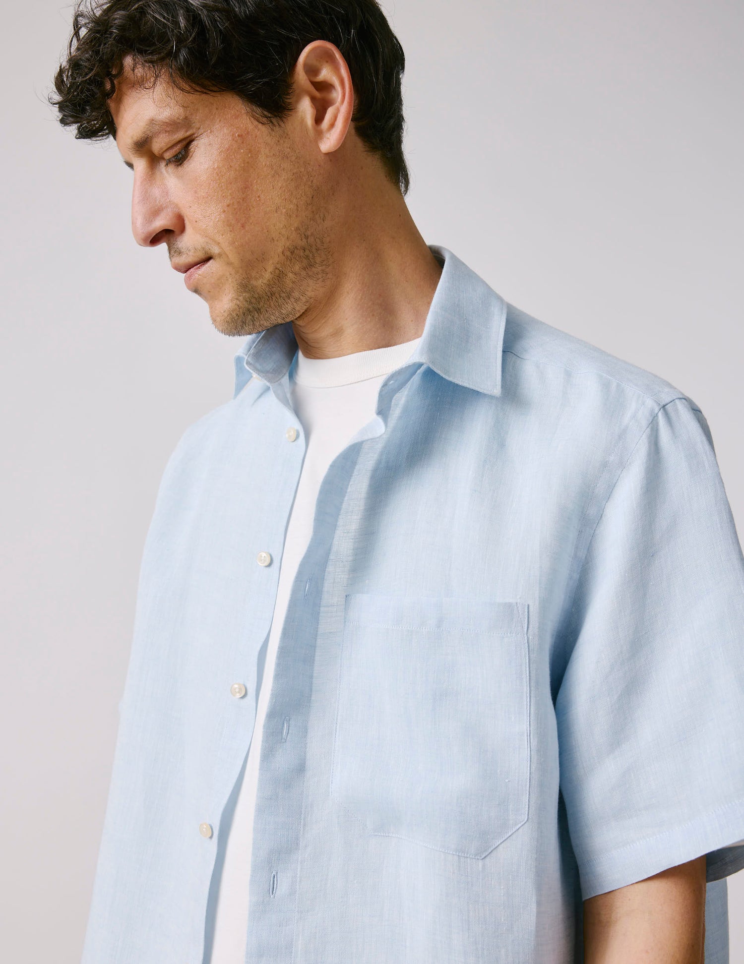 Nolhann light blue linen shirt - Linen - French Collar#5