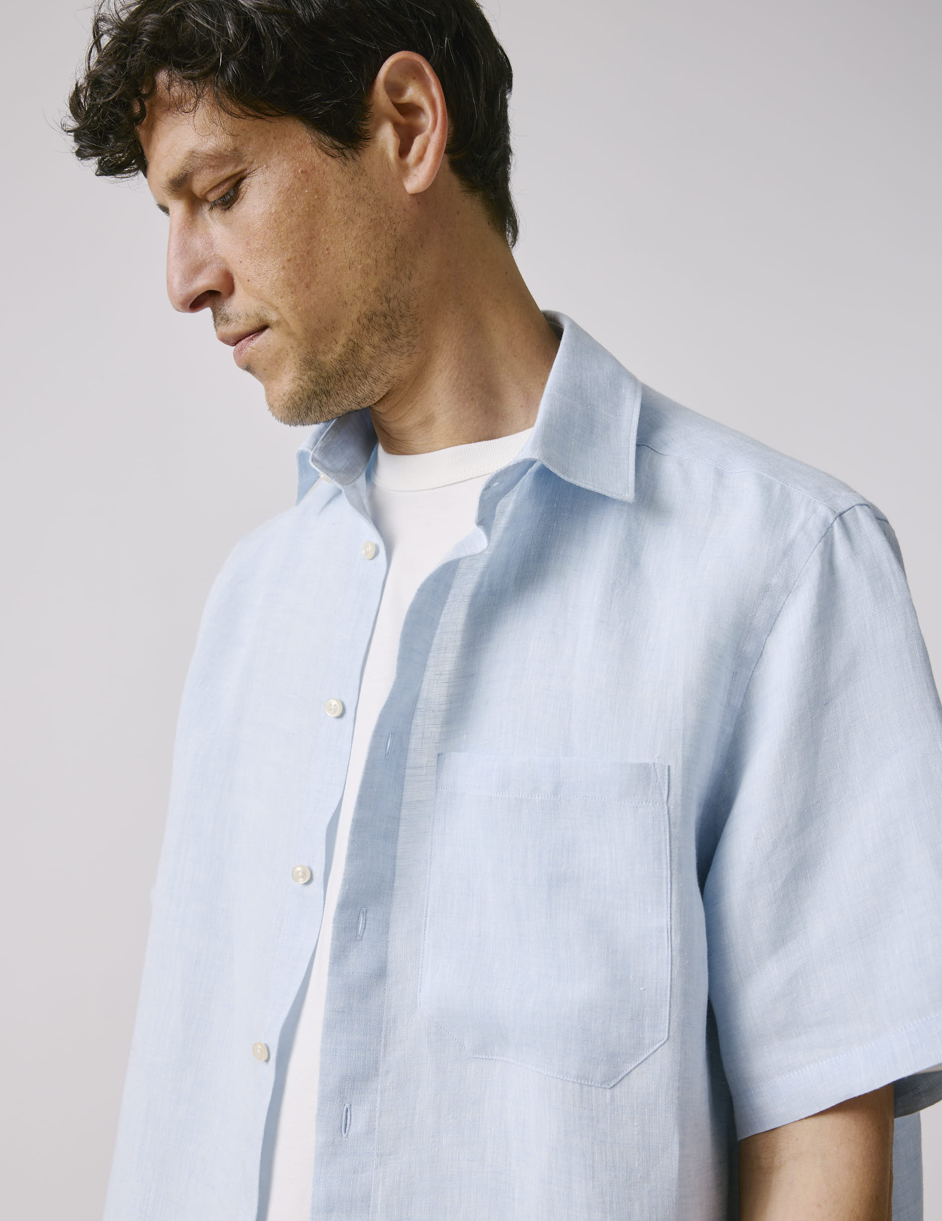 Nolhann light blue linen shirt - Linen - French Collar