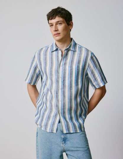 Blue linen short-sleeved Nolhann shirt