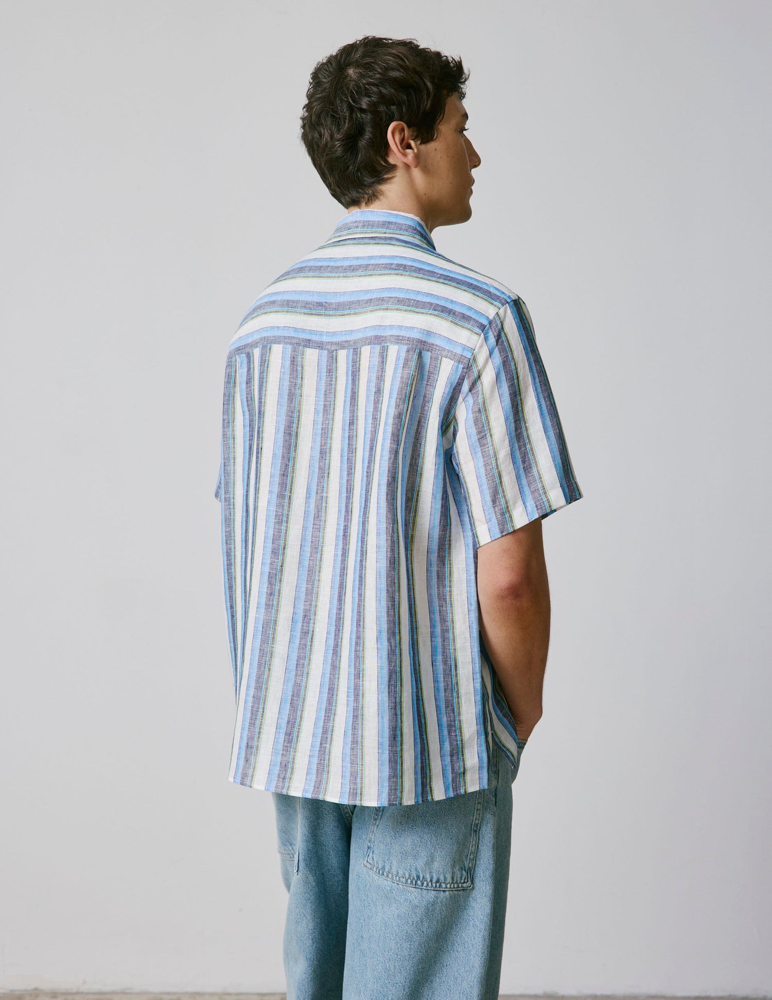 Blue linen short-sleeved Nolhann shirt - Linen - French Collar#2