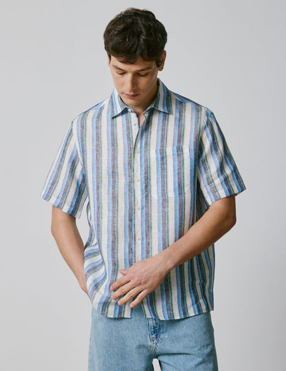Blue linen short-sleeved Nolhann shirt