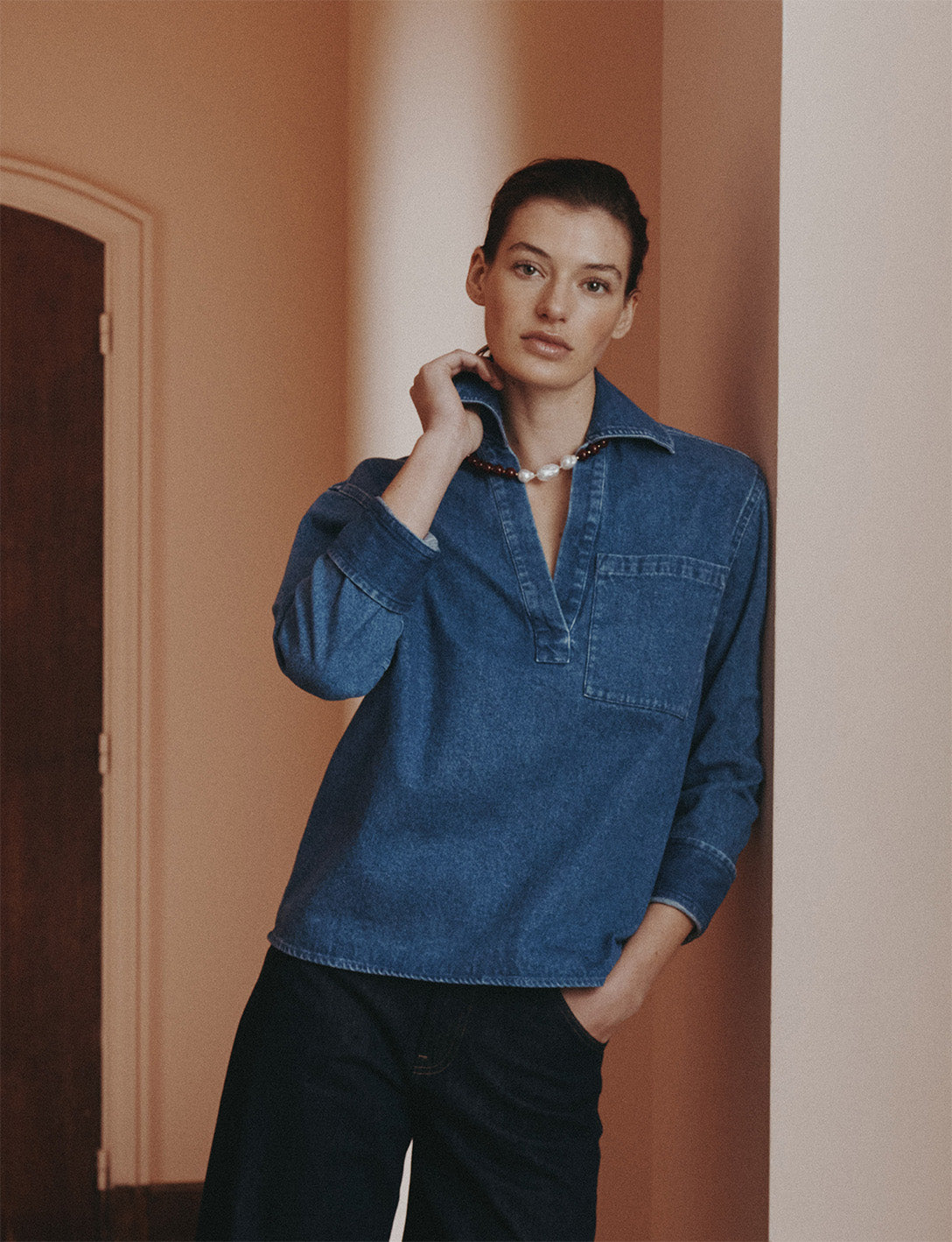 Navy denim Norelie overshirt - Denim - V Collar