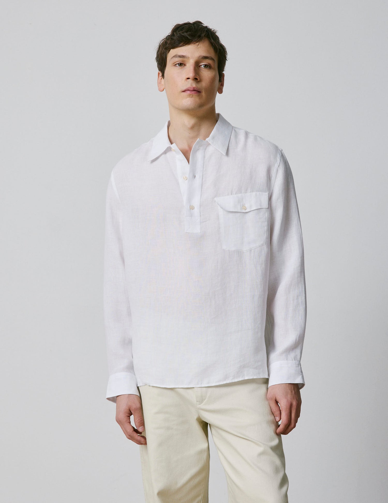 Normann popover white linen shirt - Lin - Requin Collar#2