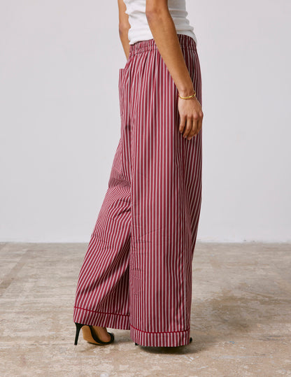 Striped burgundy poplin Notte pajama bottoms