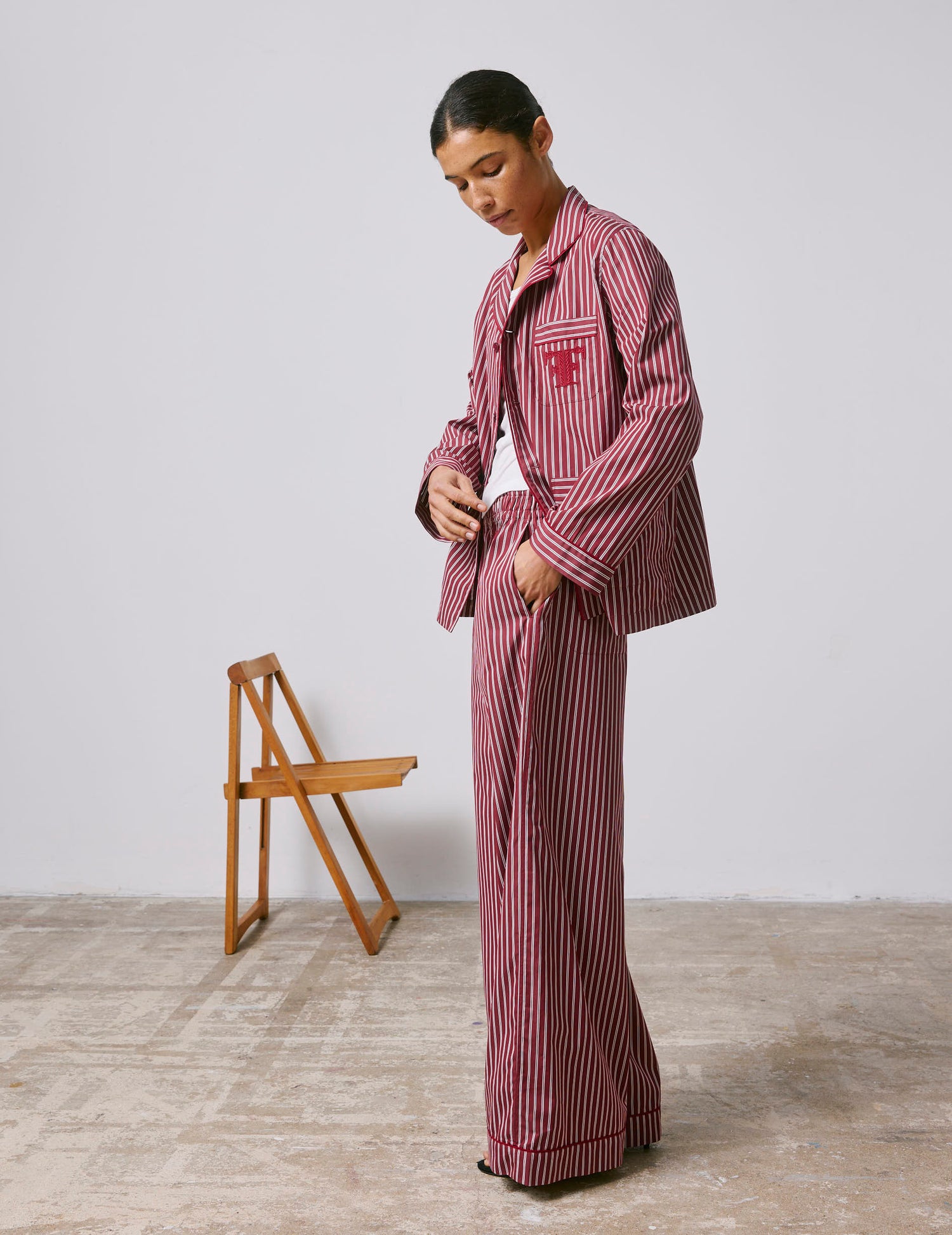 Striped burgundy poplin Notte pajama bottoms
