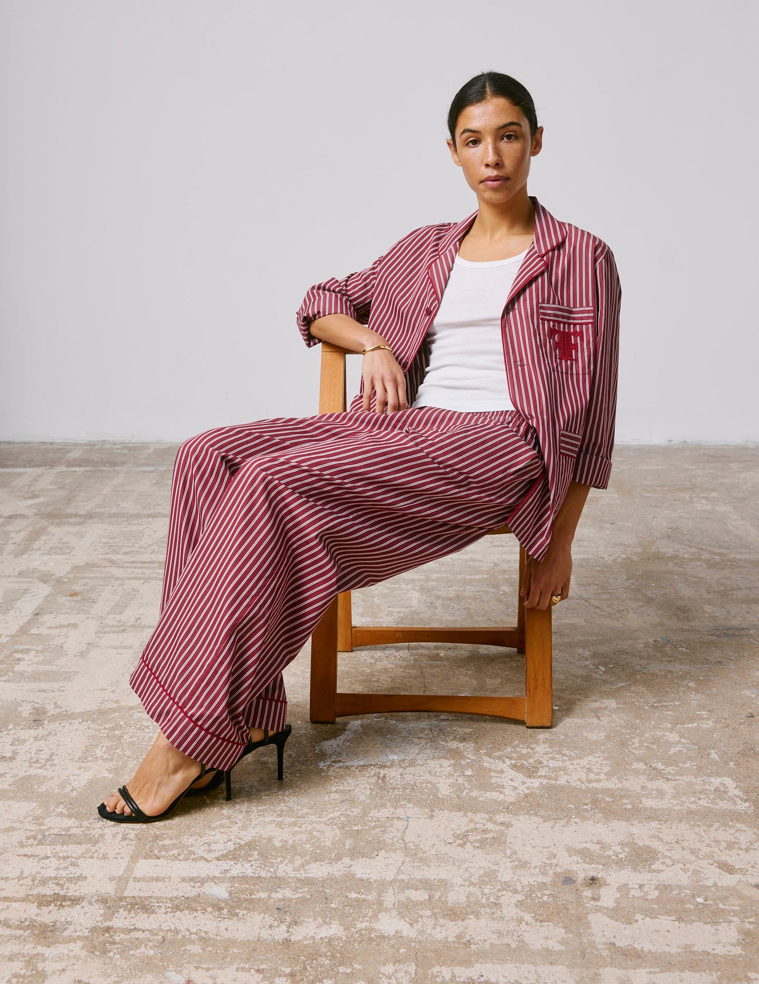 Striped burgundy poplin Notte pajama bottoms