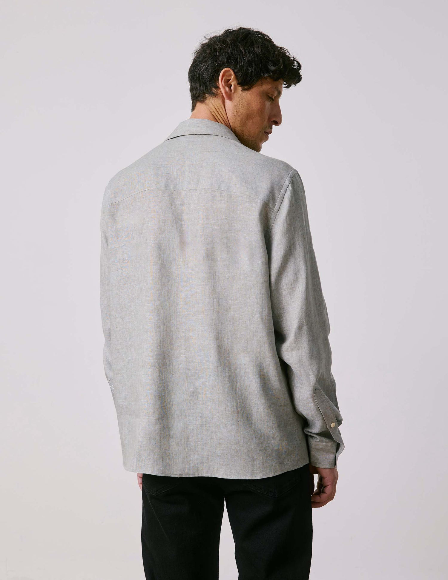 Light grey linen Nylan shirt - Lin - Cubain avec bride Collar#2