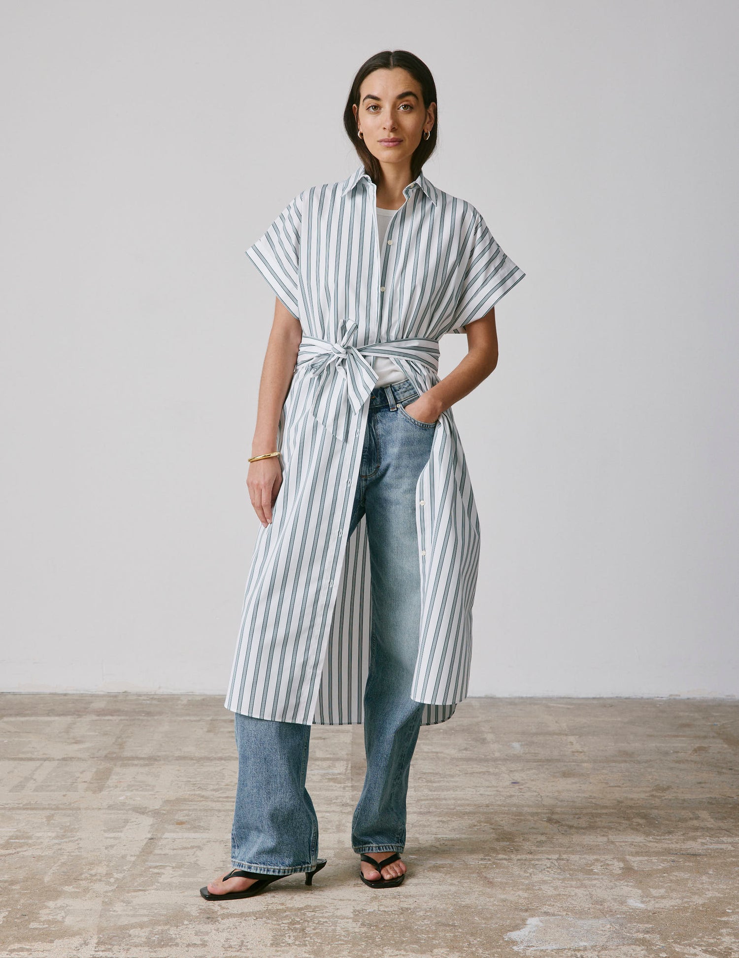 Nyméa striped green poplin dress