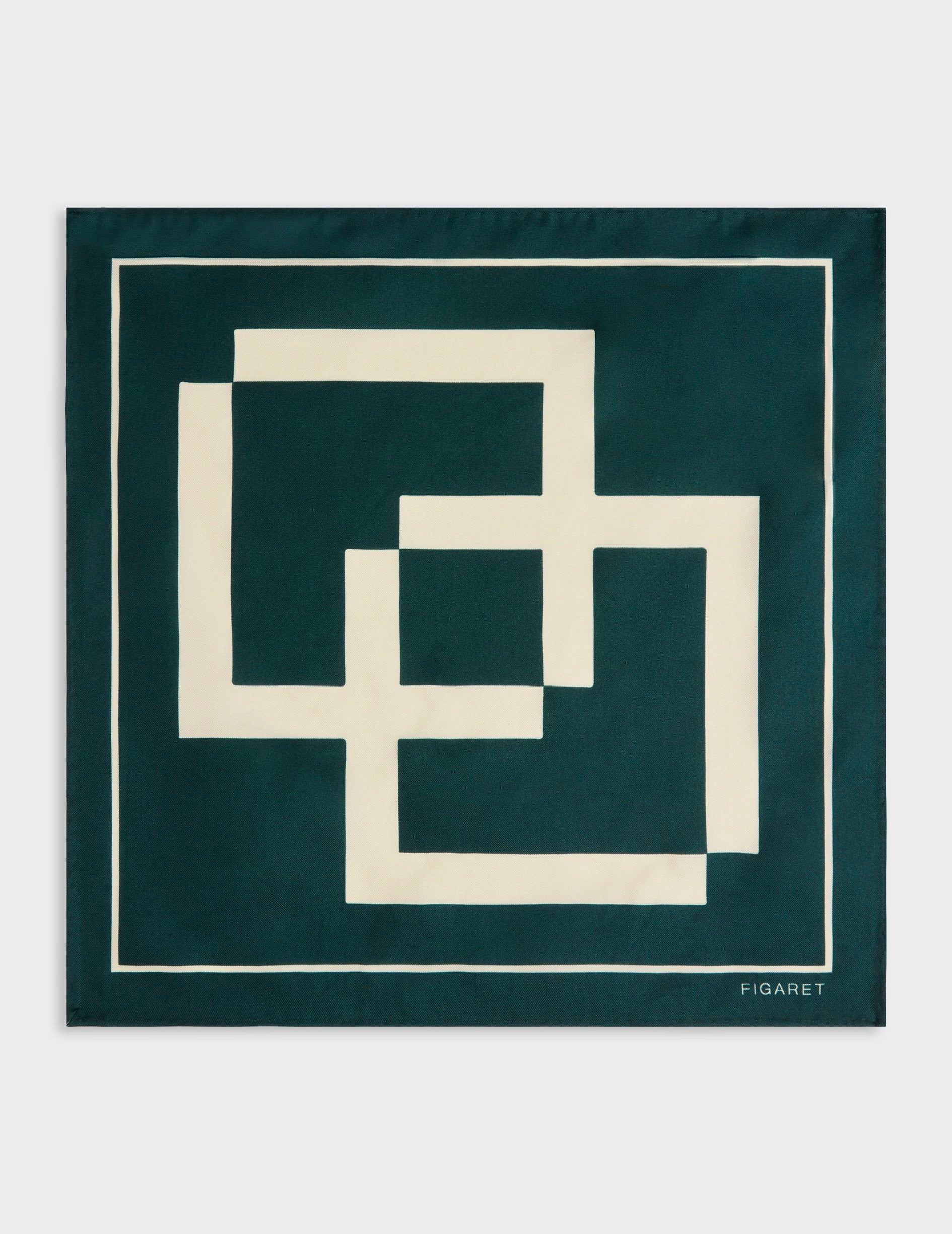 Printed green silk pocket square
