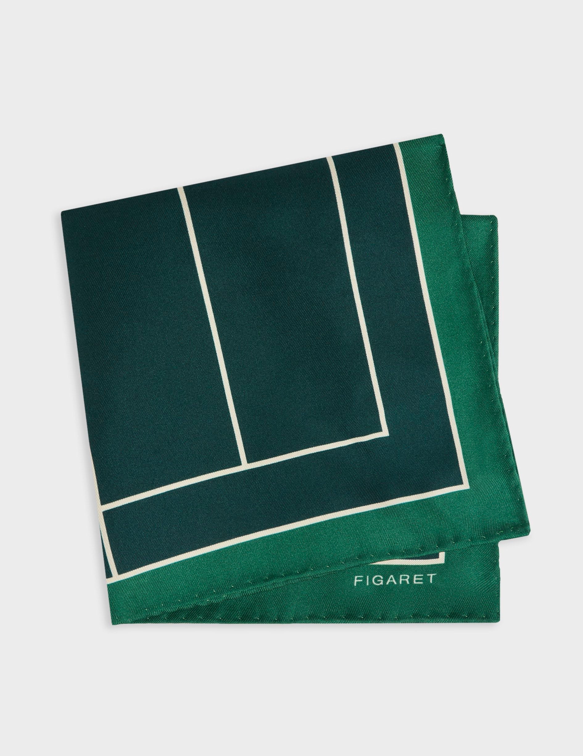 Printed dark green silk pocket square