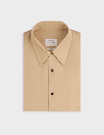 Beige virgin wool semi-fitted shirt