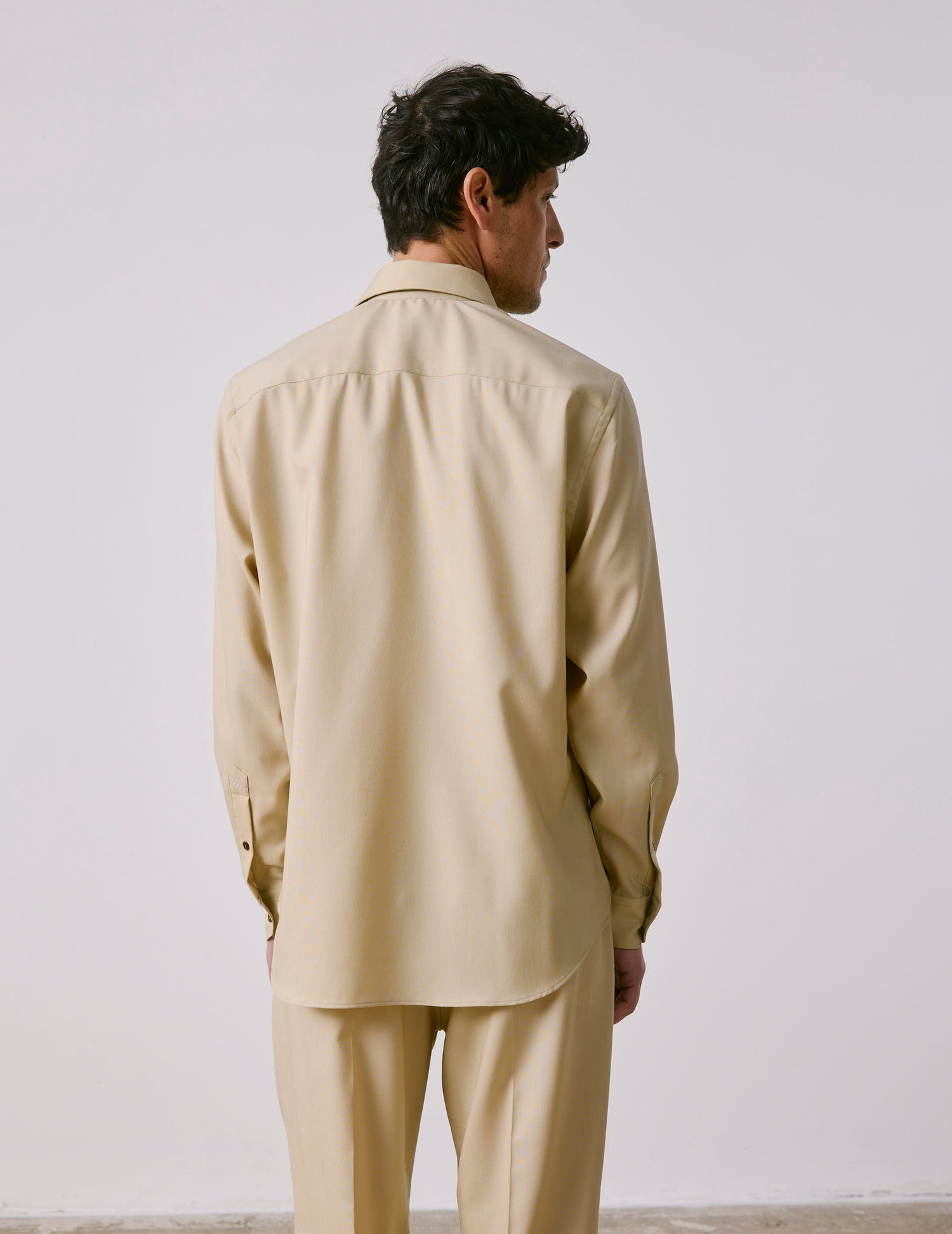 Beige virgin wool semi-fitted shirt - Toile - Somptueux Collar#3