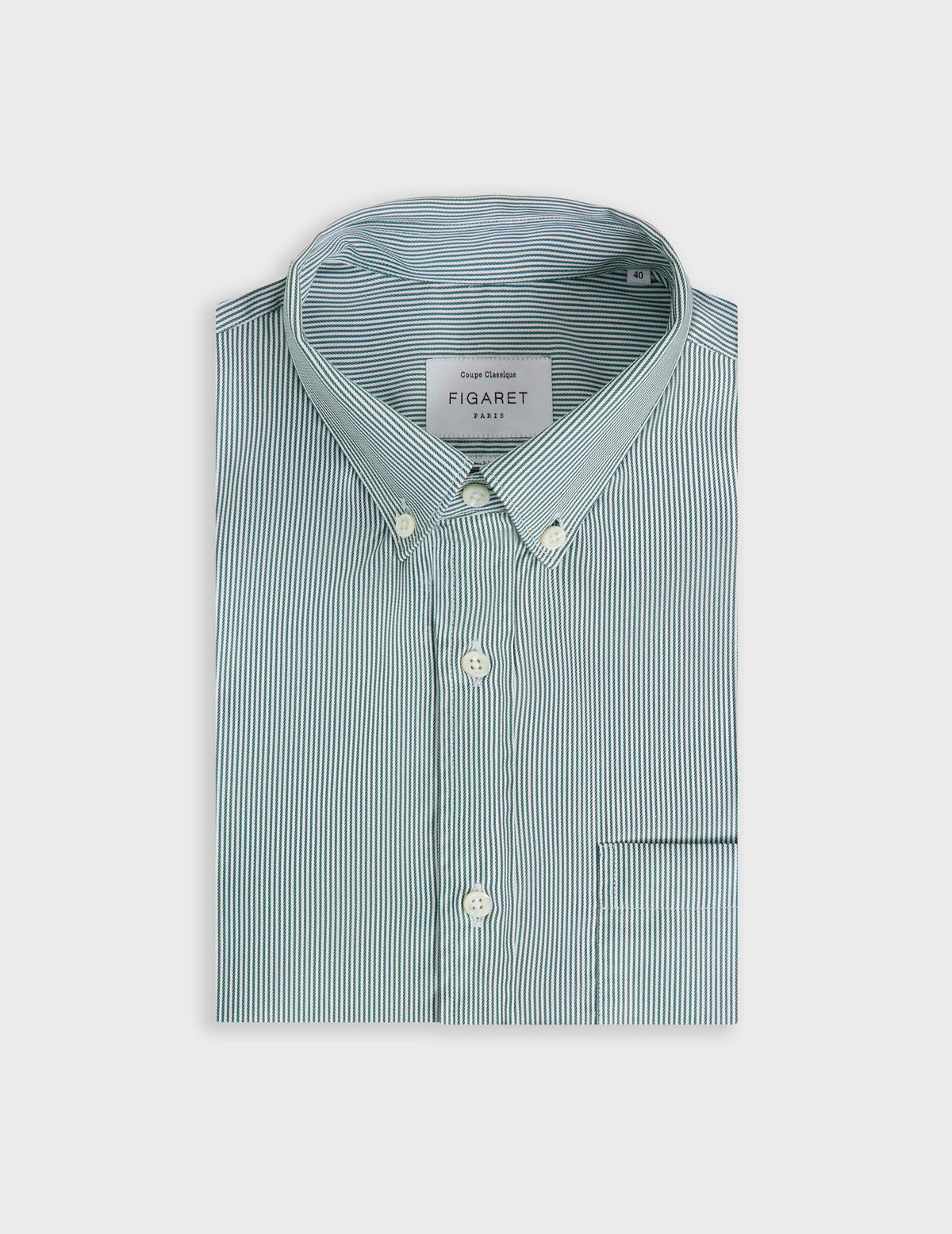 Classic green striped Easy Iron shirt - Twill - American Collar