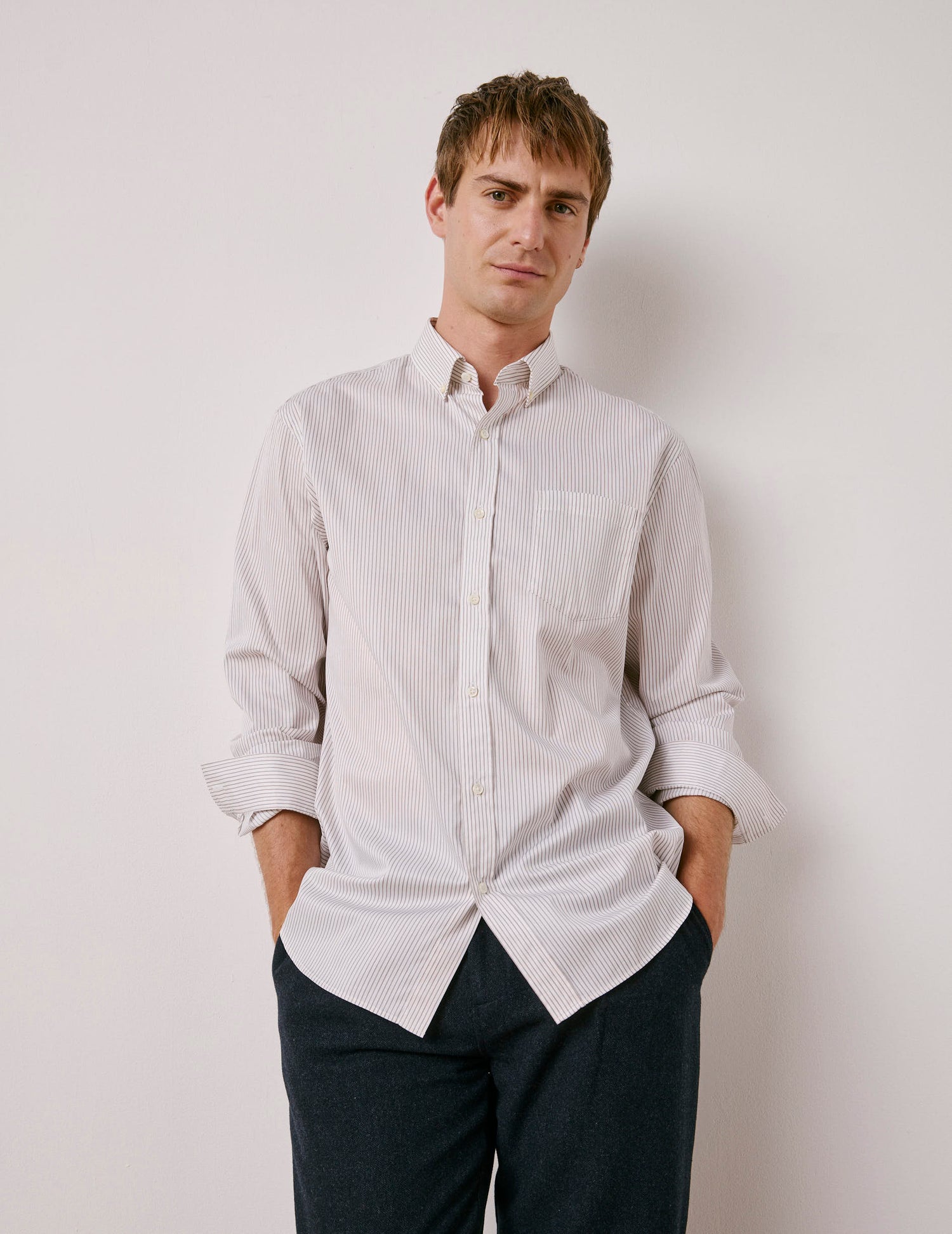 Classic brown striped shirt - Twill - American Collar#3