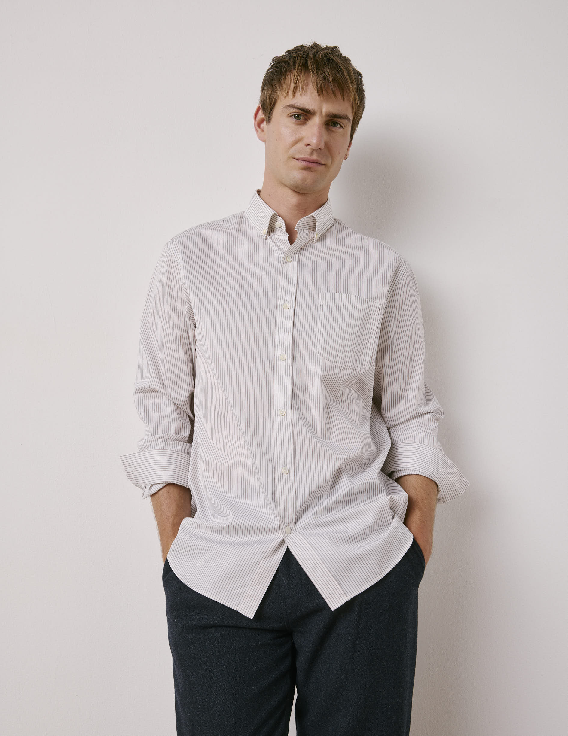 Classic brown striped shirt - Twill - American Collar