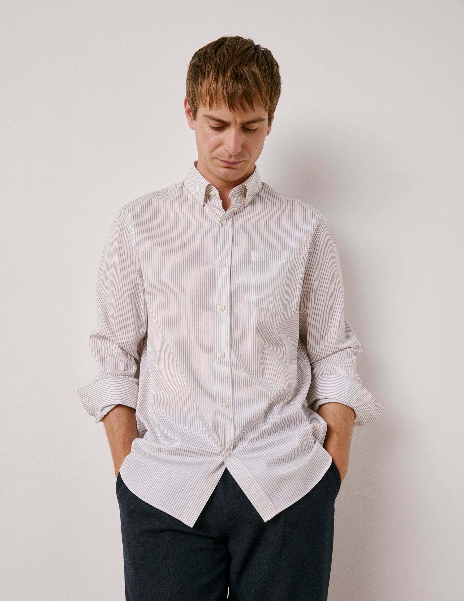 Classic brown striped shirt - Twill - American Collar#5