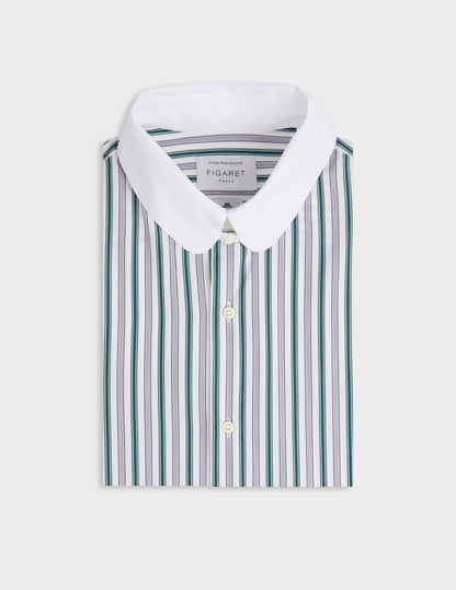 Semi-fitted green striped shirt