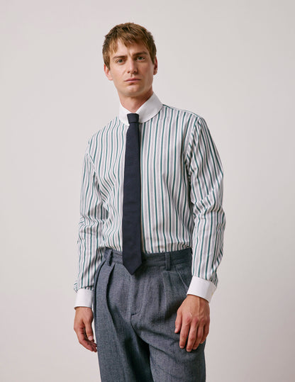 Semi-fitted green striped shirt