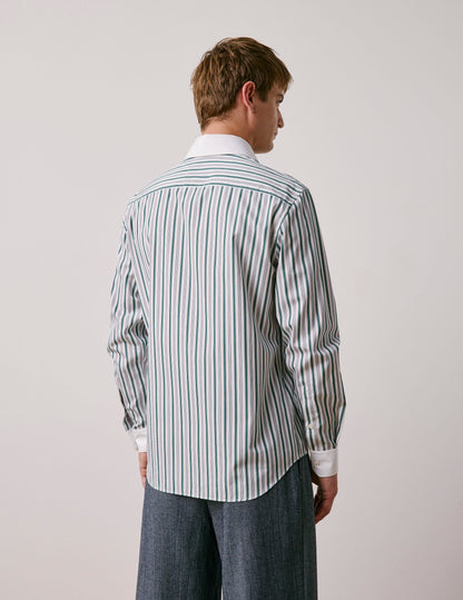 Semi-fitted green striped shirt