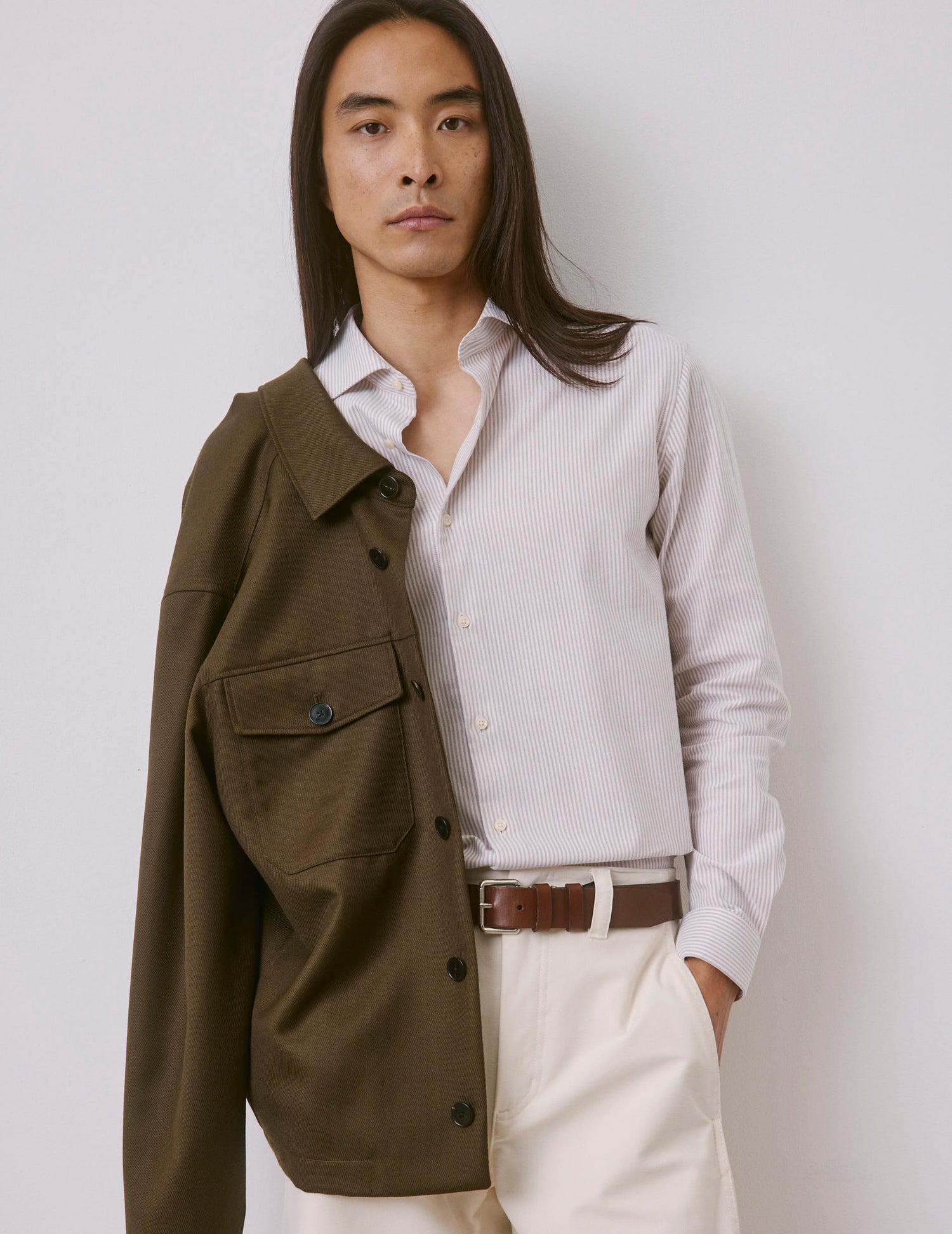 Beige striped Aristote shirt - Oxford - Italian Collar#4