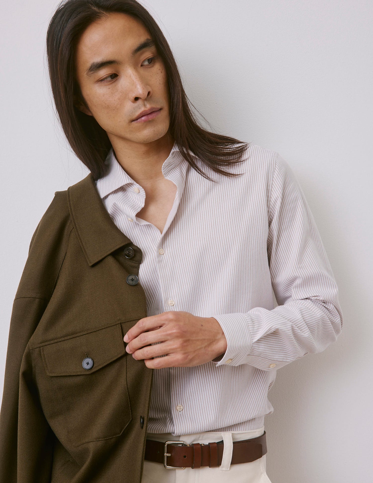 Beige striped Aristote shirt - Oxford - Italian Collar#3
