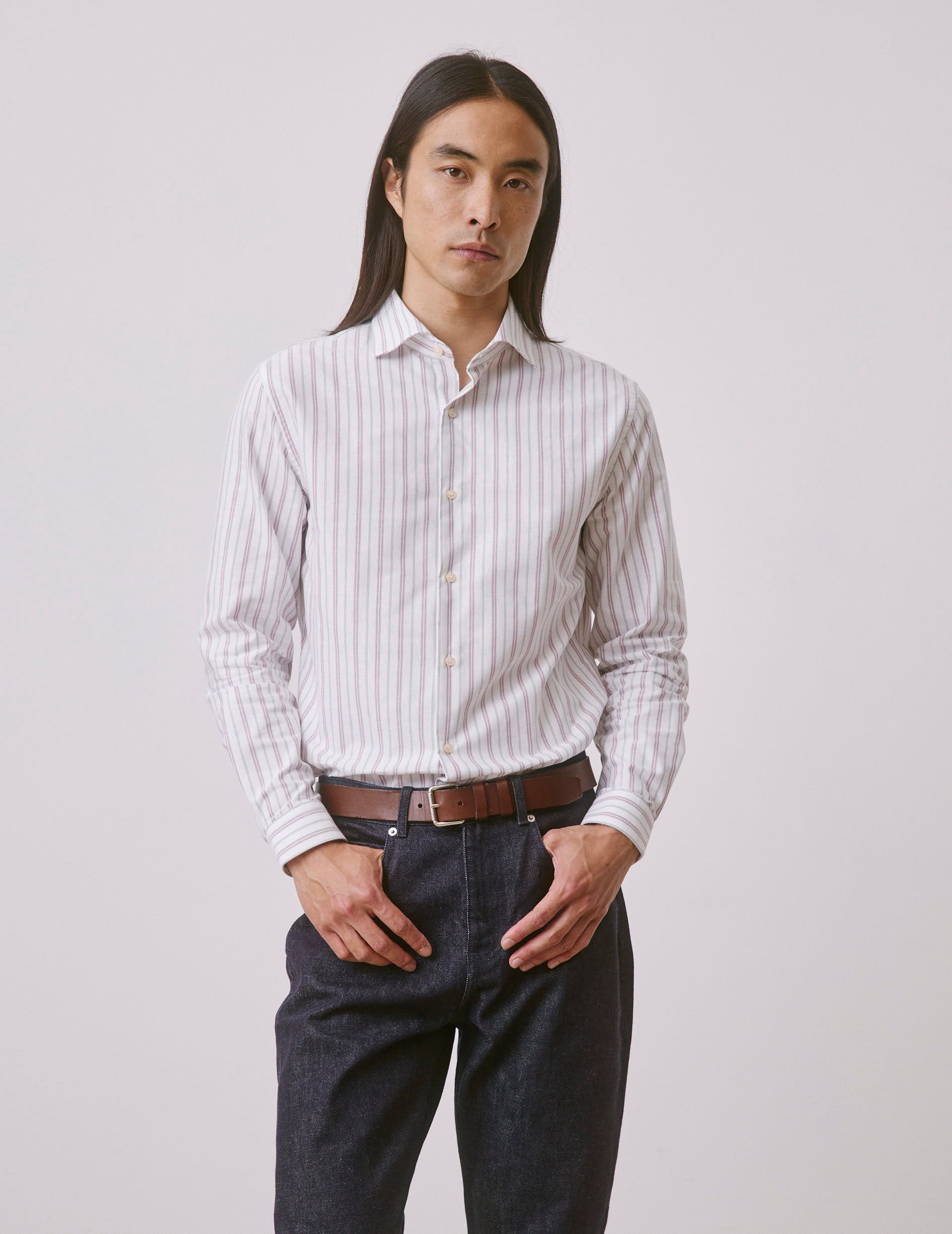 Red striped Aristote shirt - Oxford - Italian Collar