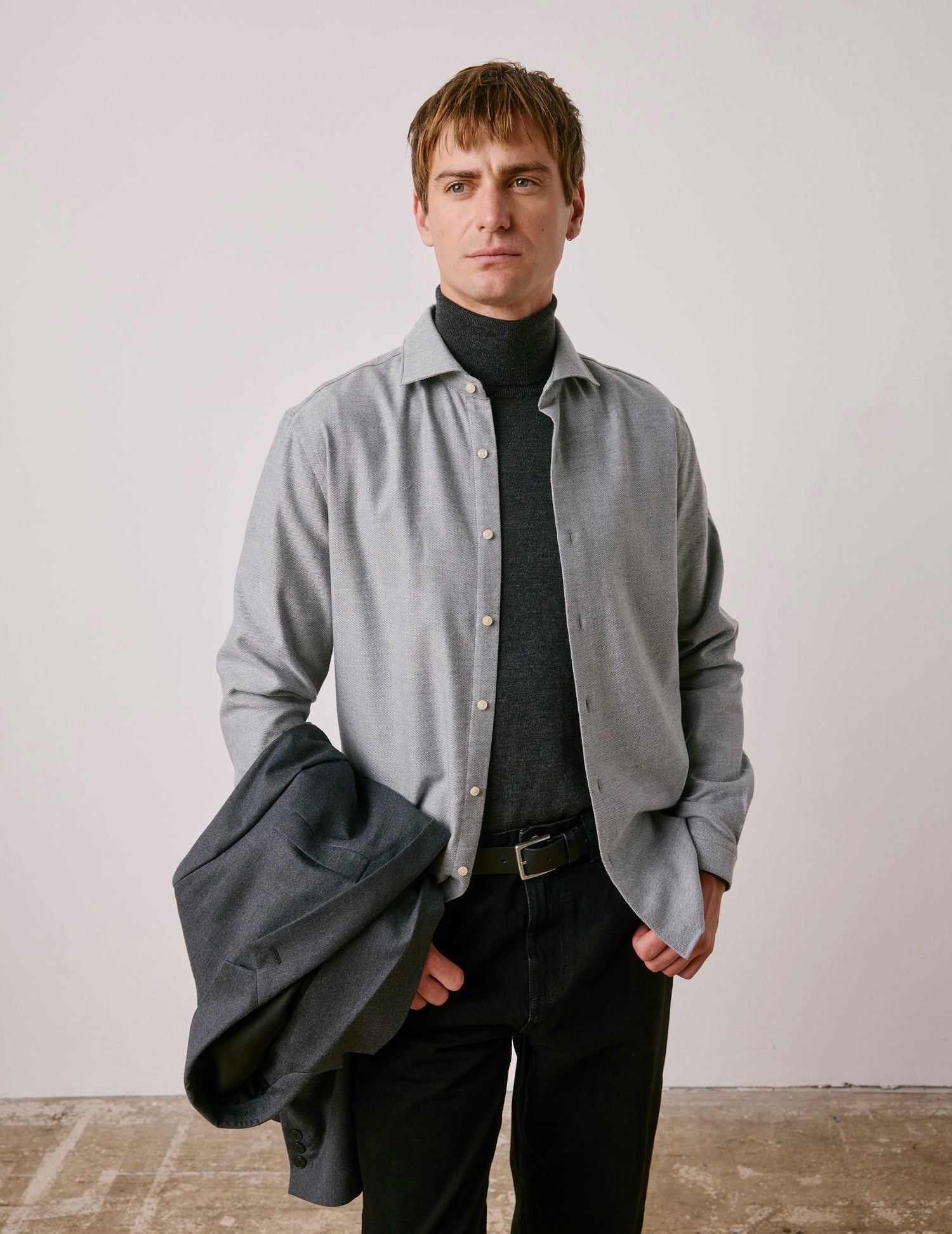 Grey flannel Aristote shirt - Flannel - Italian Collar#3