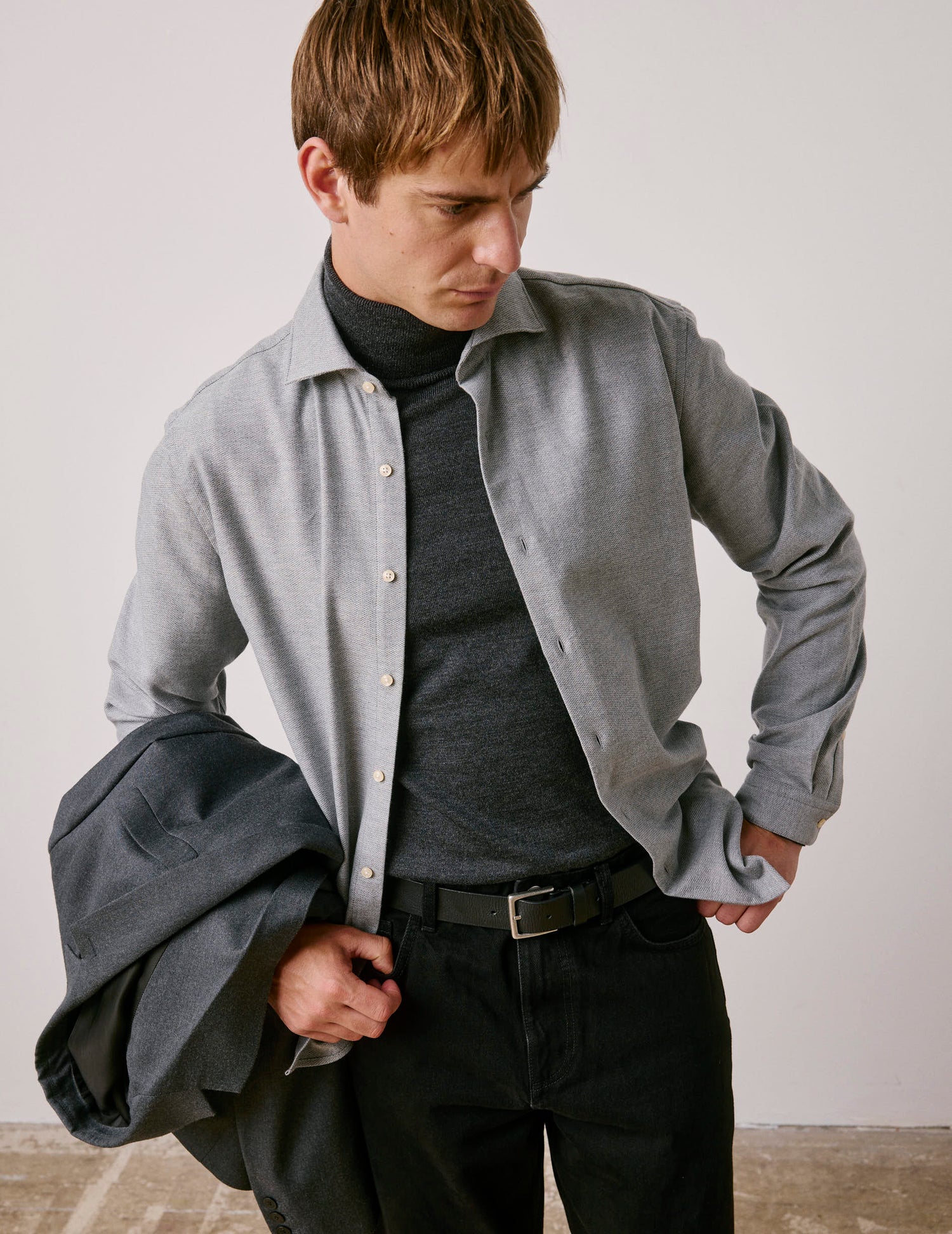 Grey flannel Aristote shirt - Flannel - Italian Collar