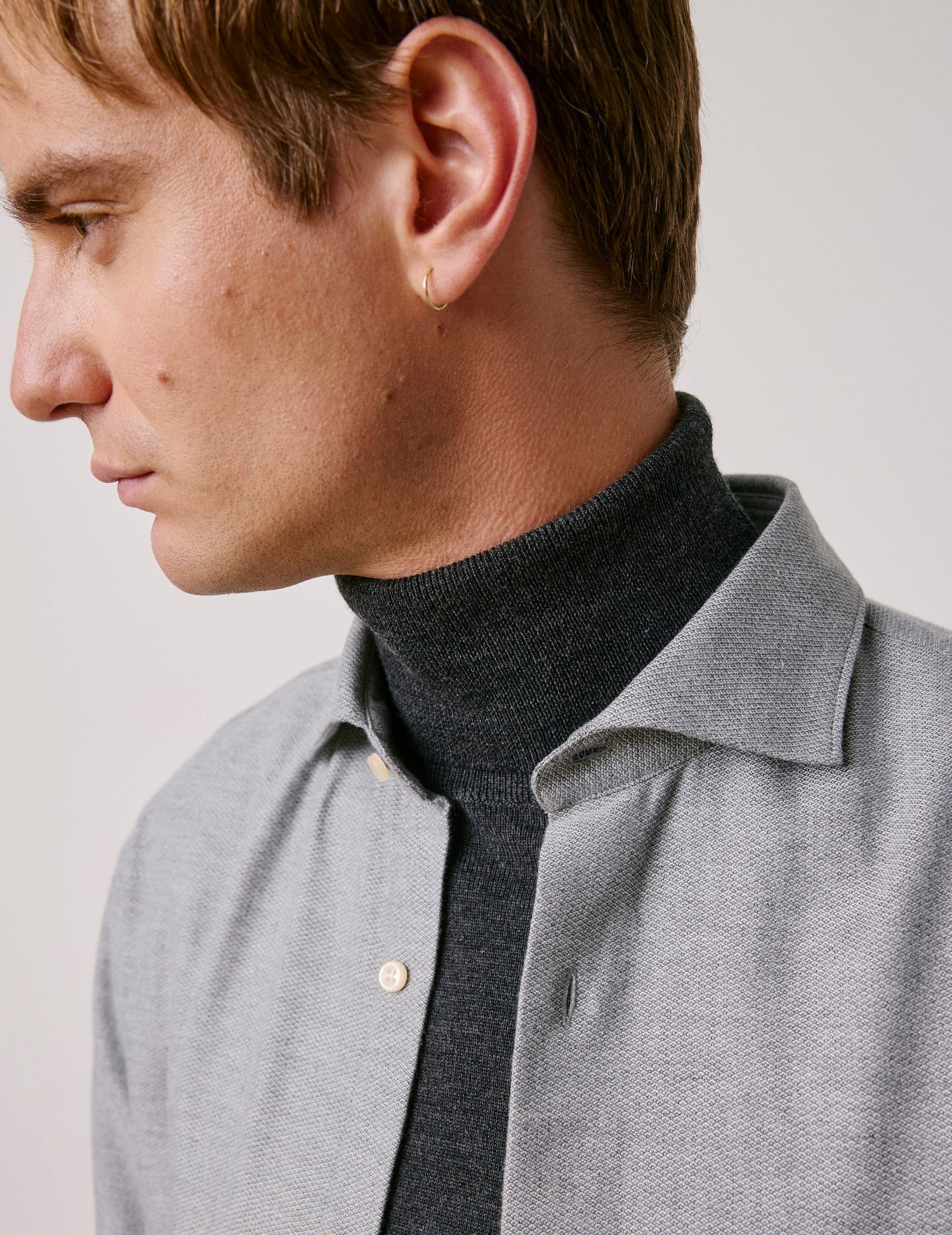 Grey flannel Aristote shirt - Flannel - Italian Collar#4