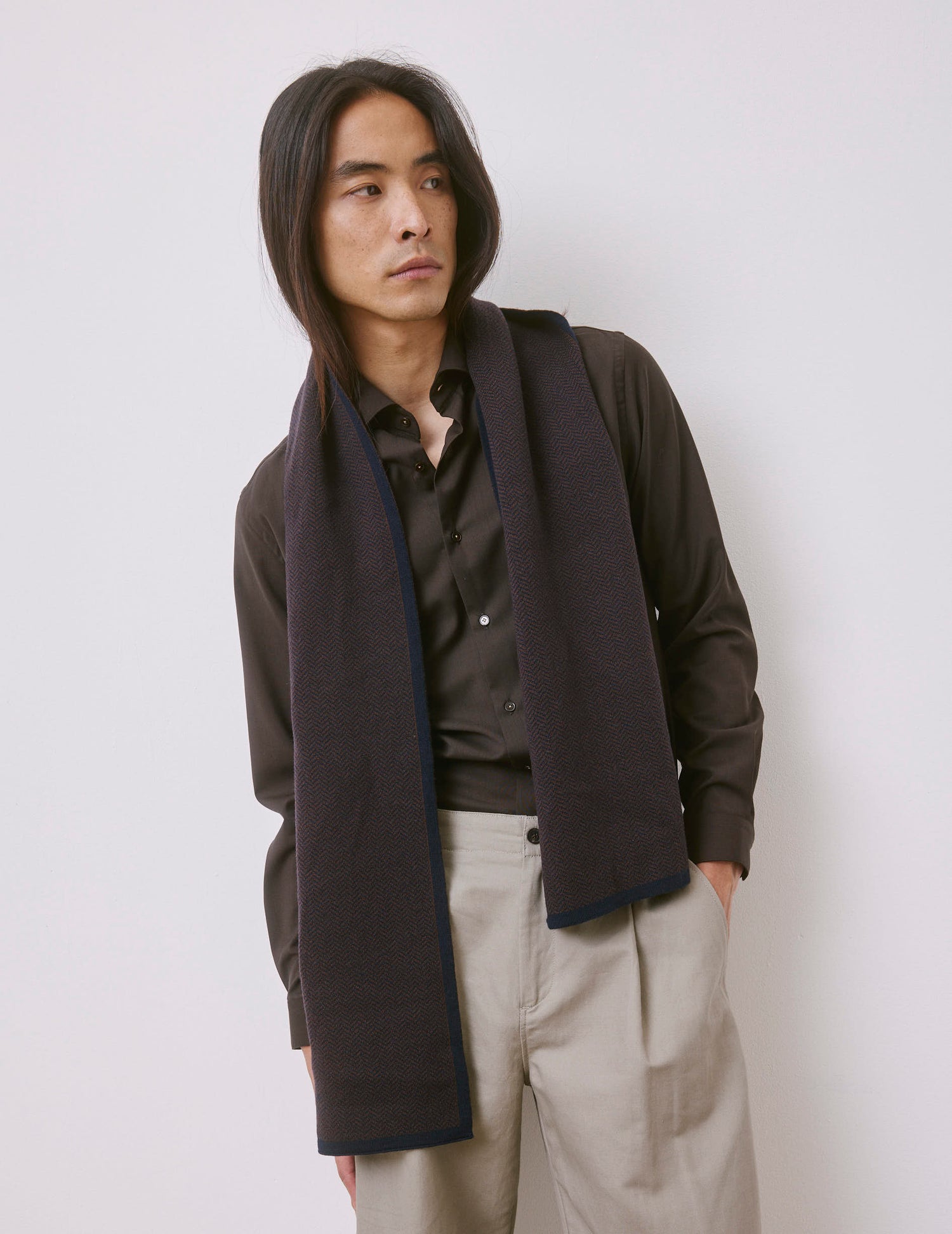 Brown virgin wool Aristote shirt - Wool - Italian Collar#3