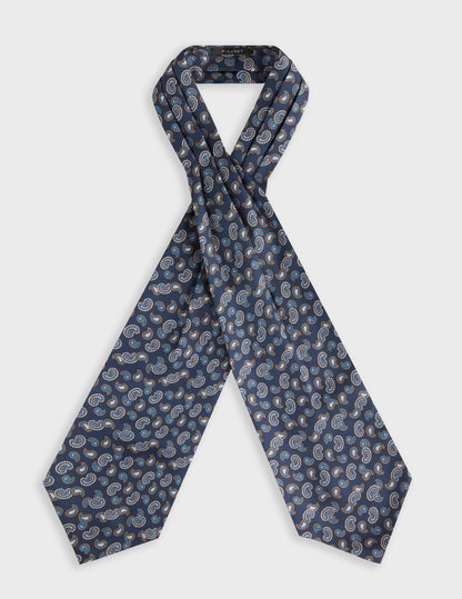 Blue paisley-printed silk twill ascot