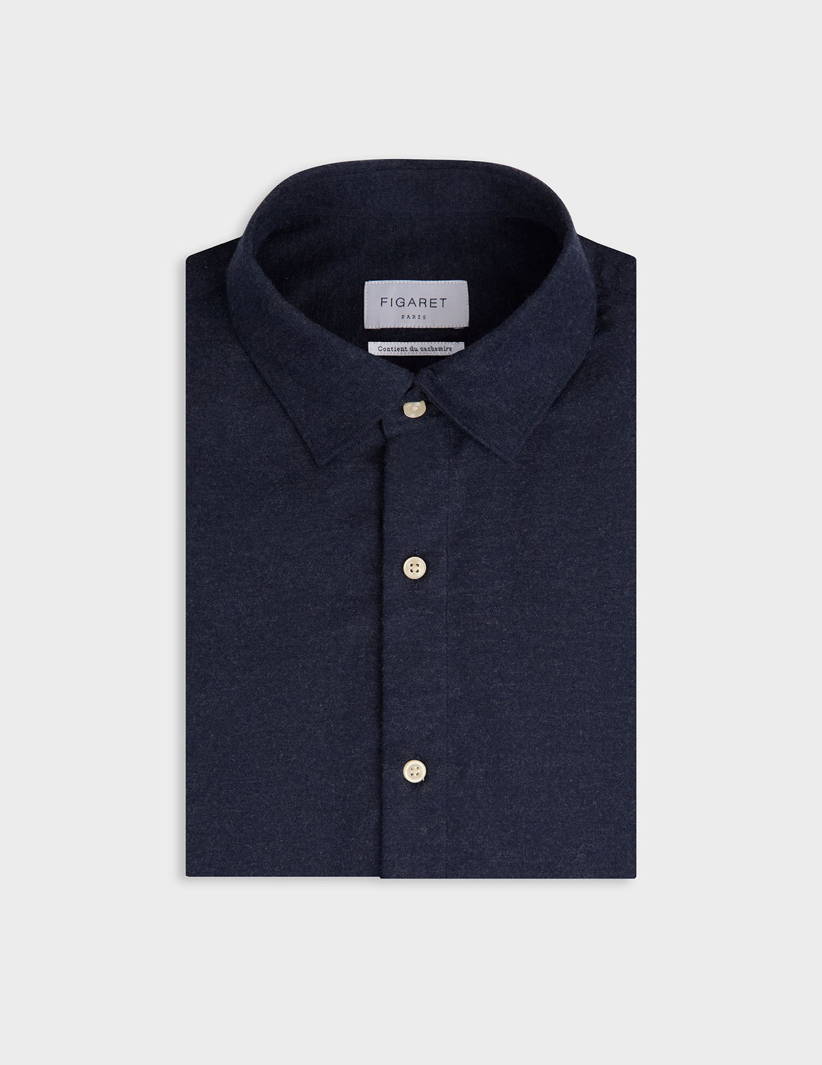 Navy blue flannel and cashmere Auguste shirt - Flannel - French Collar