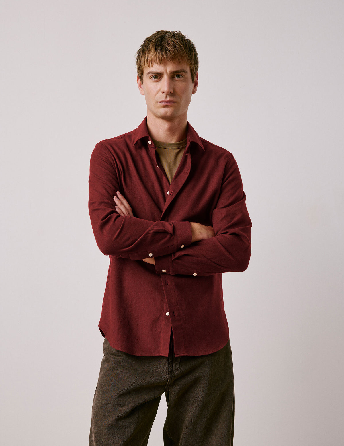 Burgundy flannel Auguste shirt - Flannel - French Collar