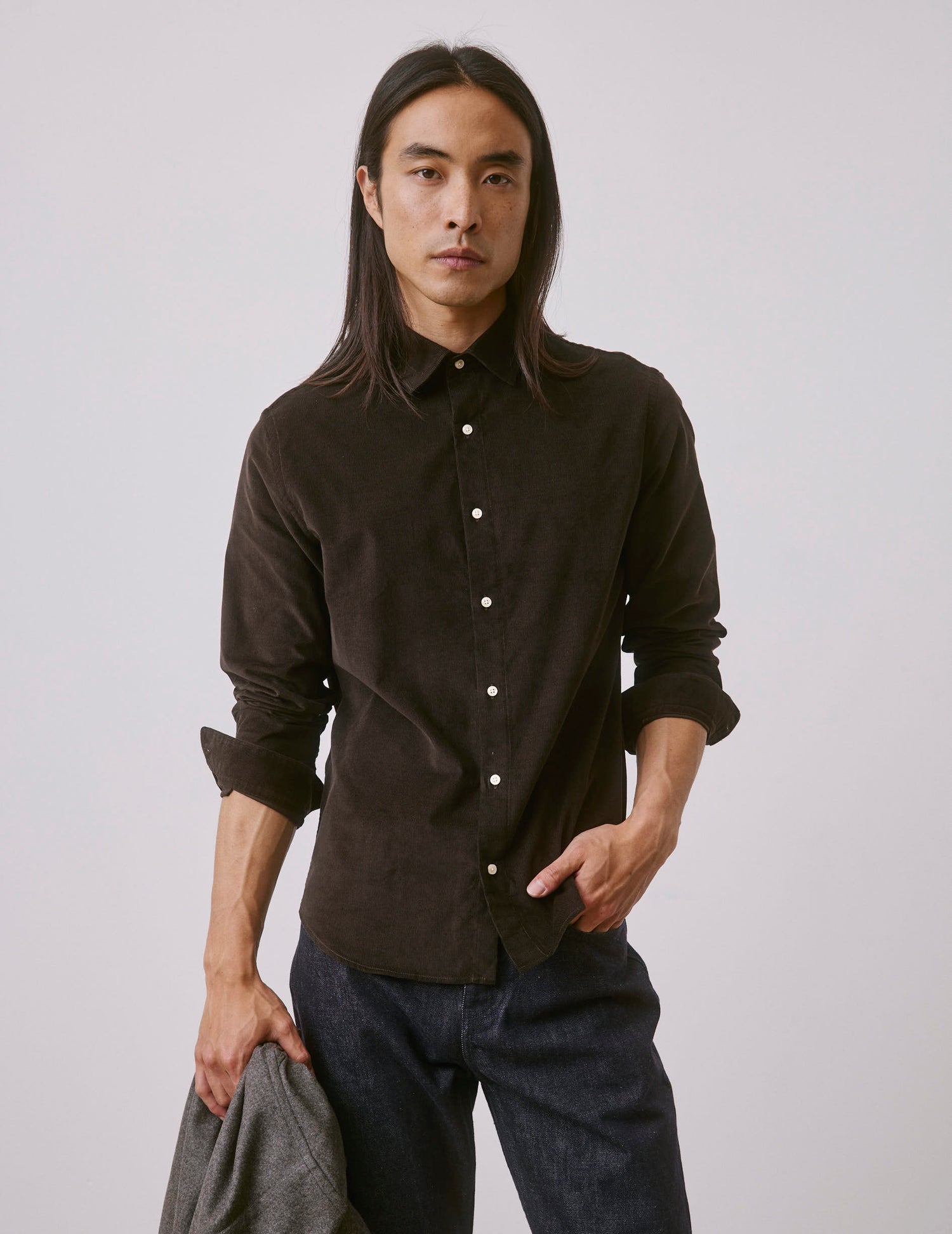 Brown velvet Auguste shirt - Velvet - French Collar