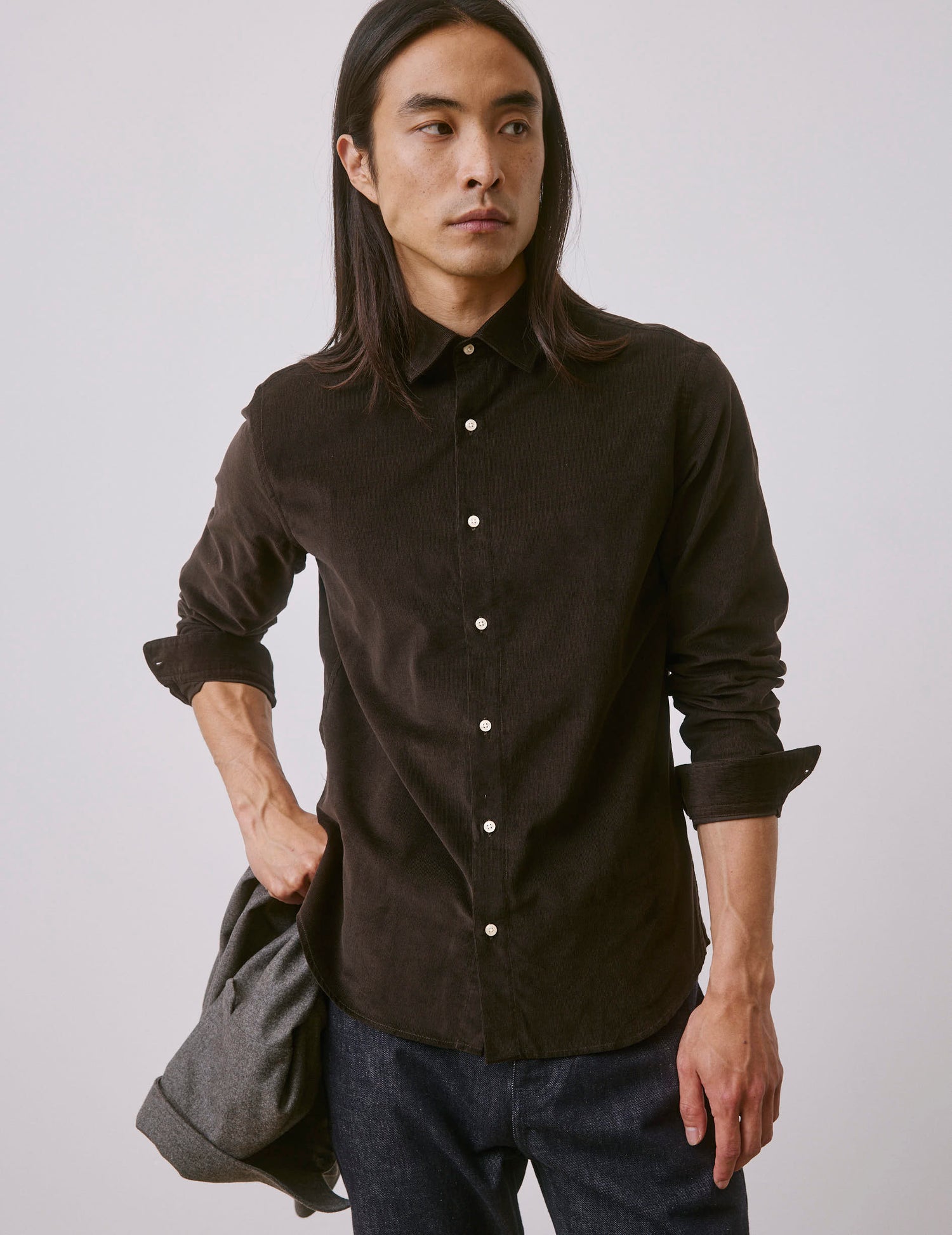 Brown velvet Auguste shirt - Velvet - French Collar#3