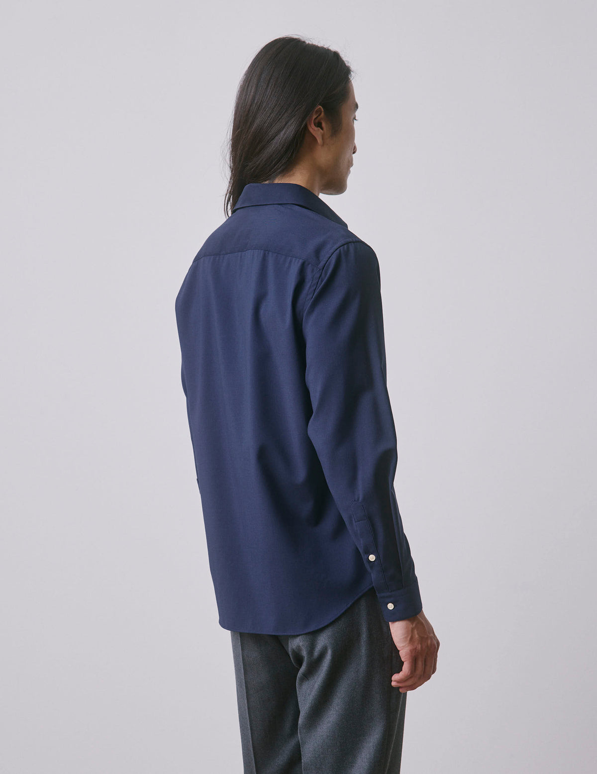Navy blue virgin wool Auguste shirt - Wool - French Collar#3