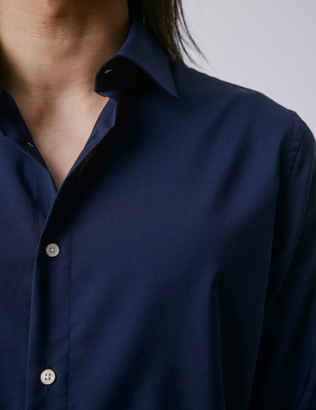 Navy blue virgin wool Auguste shirt - Wool - French Collar#4
